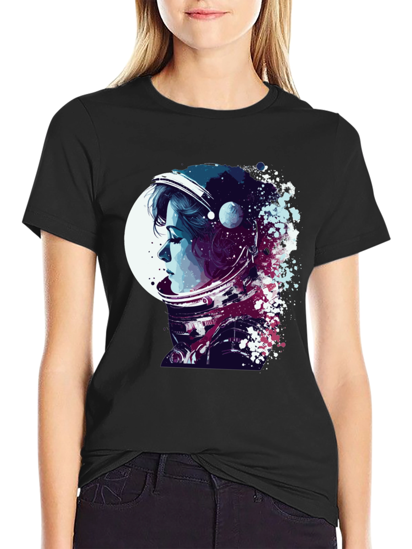 Astronaut Woman Graphic T-Shirt - Stylish Space Design