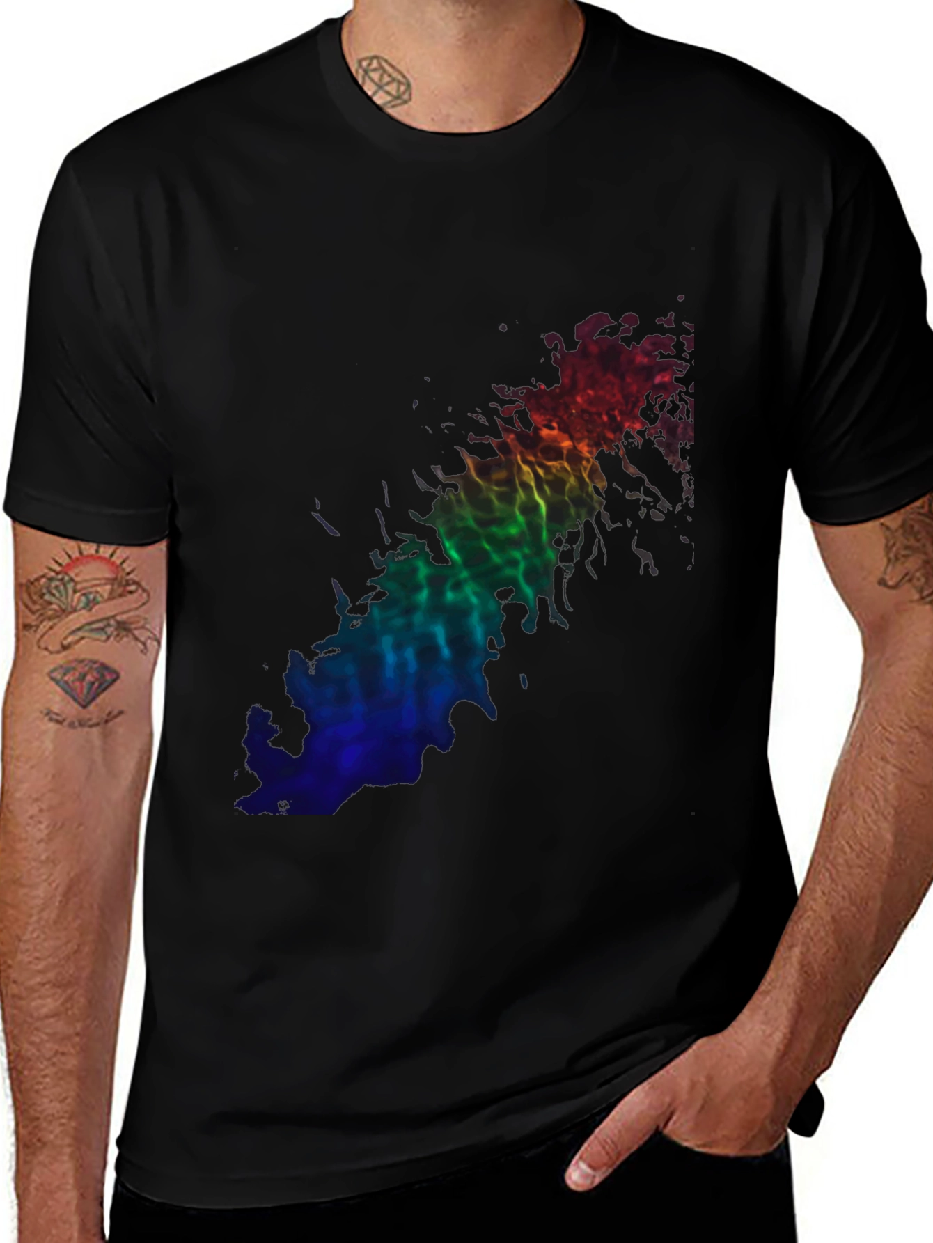 Rainbow Flame Graphic Black T-Shirt