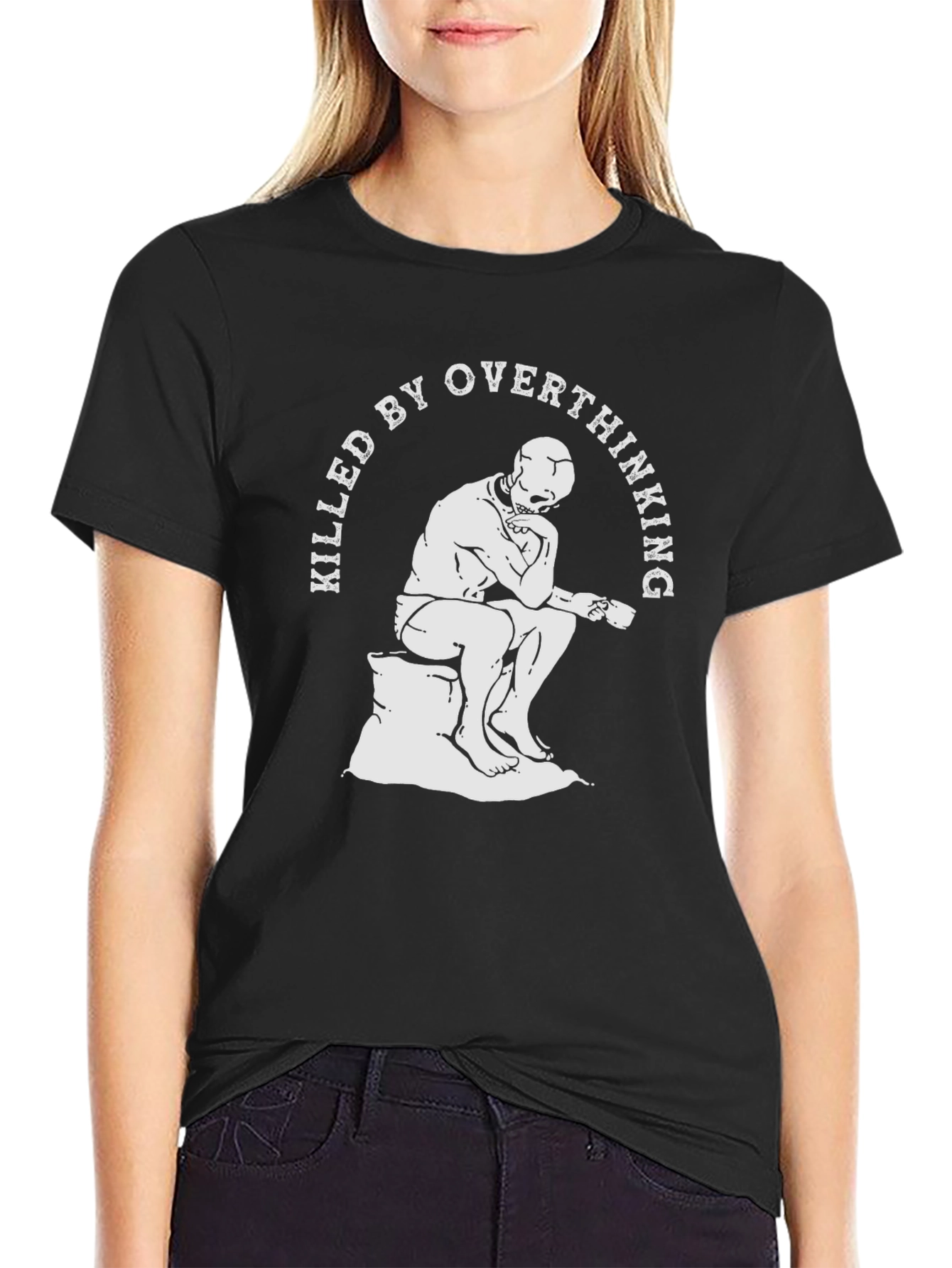 Killed By Overthinking Graphic Tee - Black Cotton T-Shirt