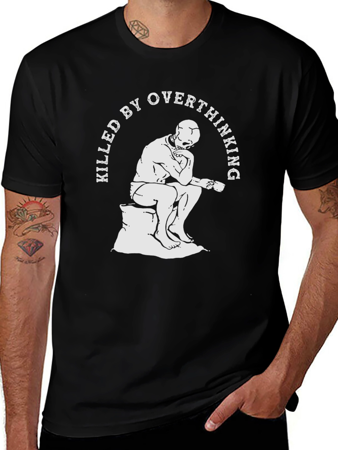 Killed By Overthinking Graphic Tee - Black Cotton T-Shirt