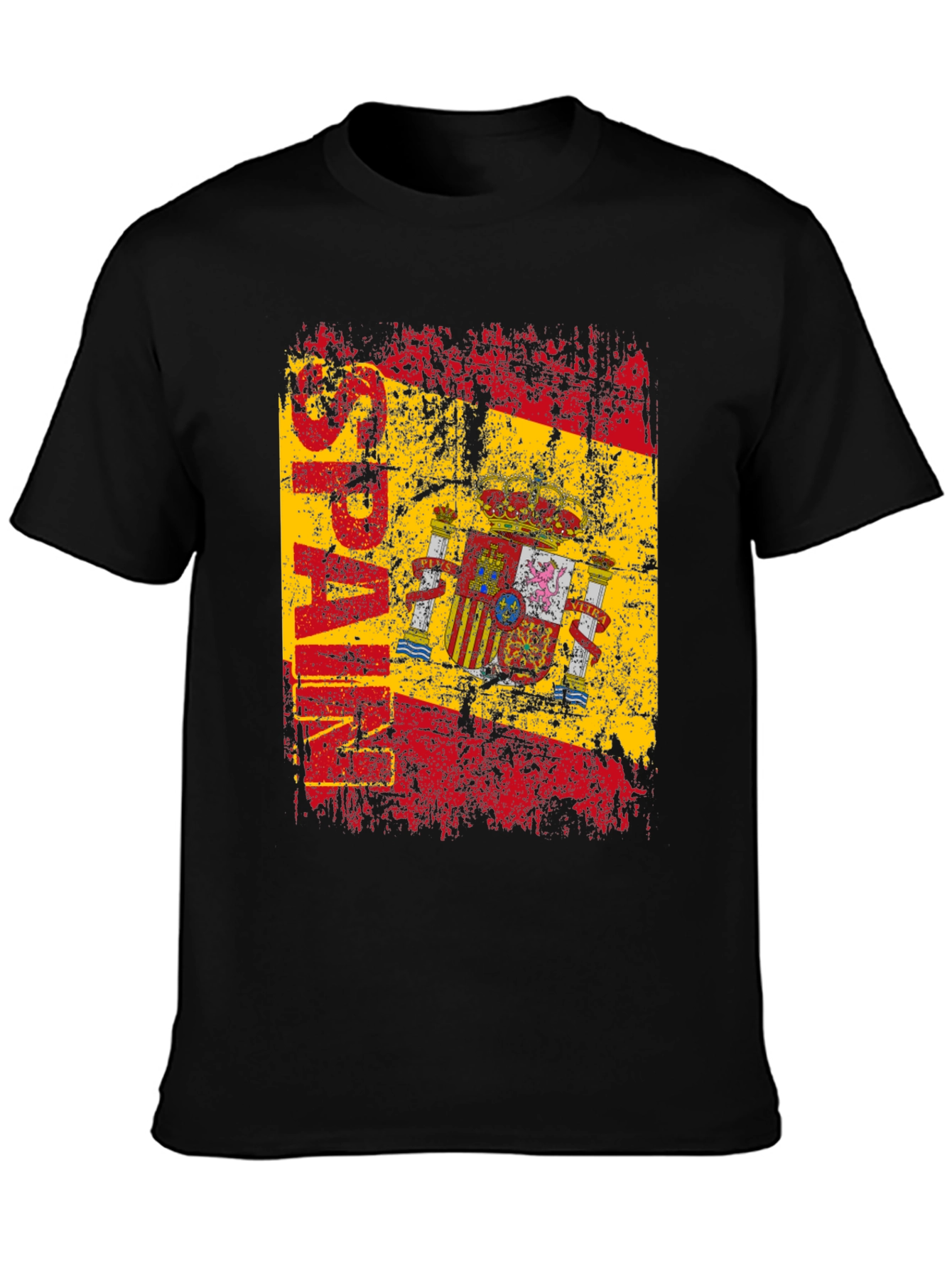 Spain Flag Graphic Print Black T-Shirt