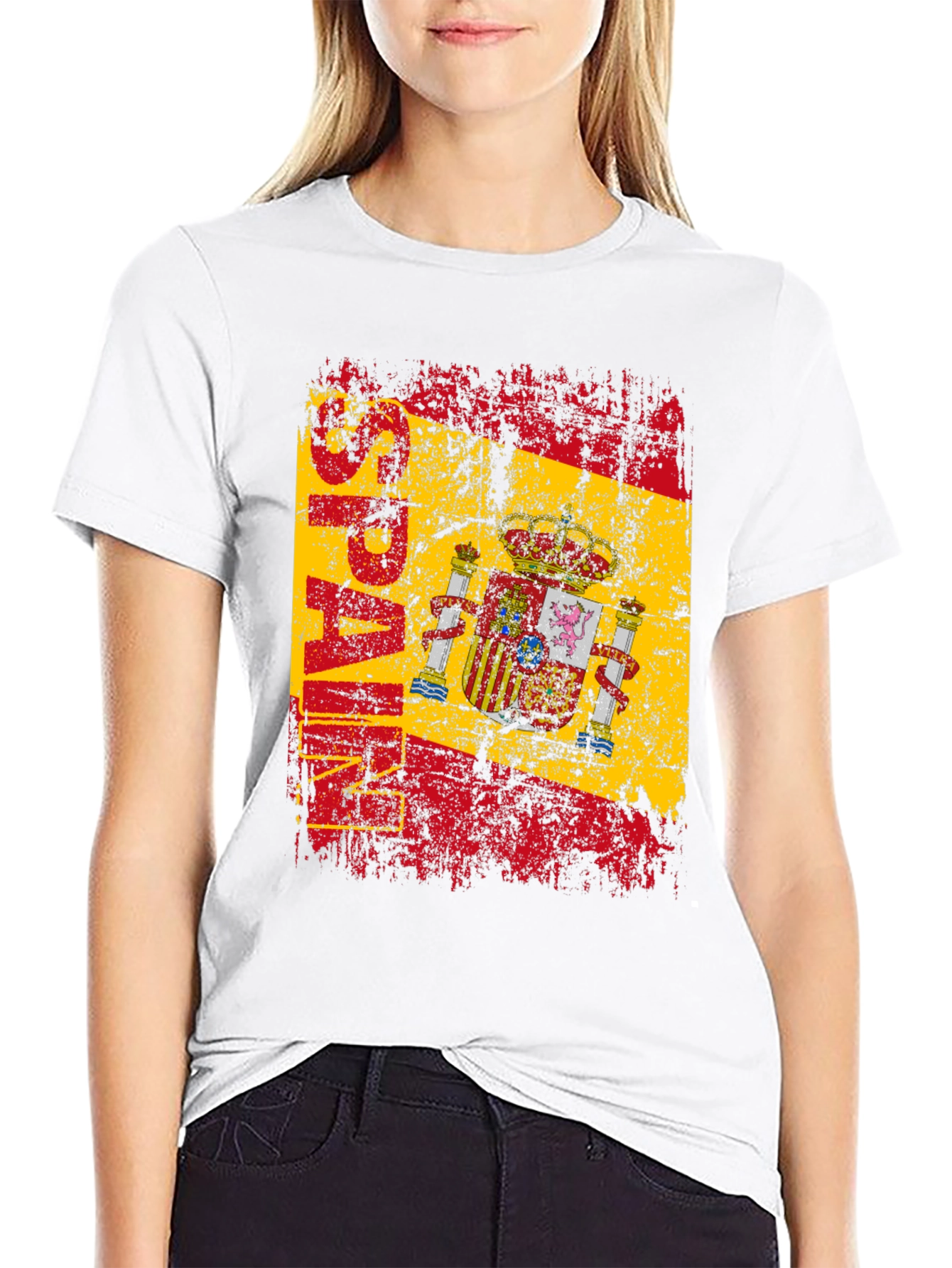 Spain Flag Graphic Print Black T-Shirt