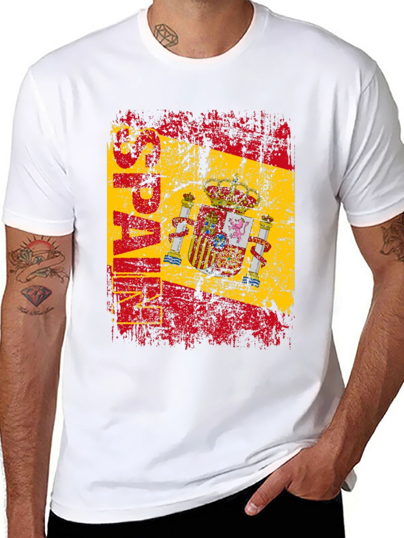 Spain Flag Graphic Print Black T-Shirt
