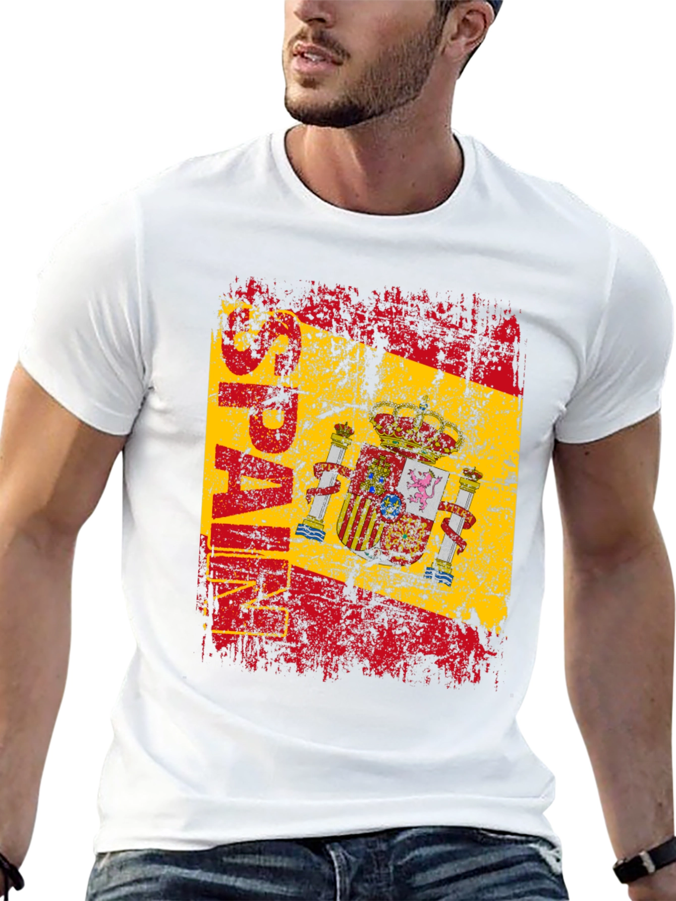 Spain Flag Graphic Print Black T-Shirt