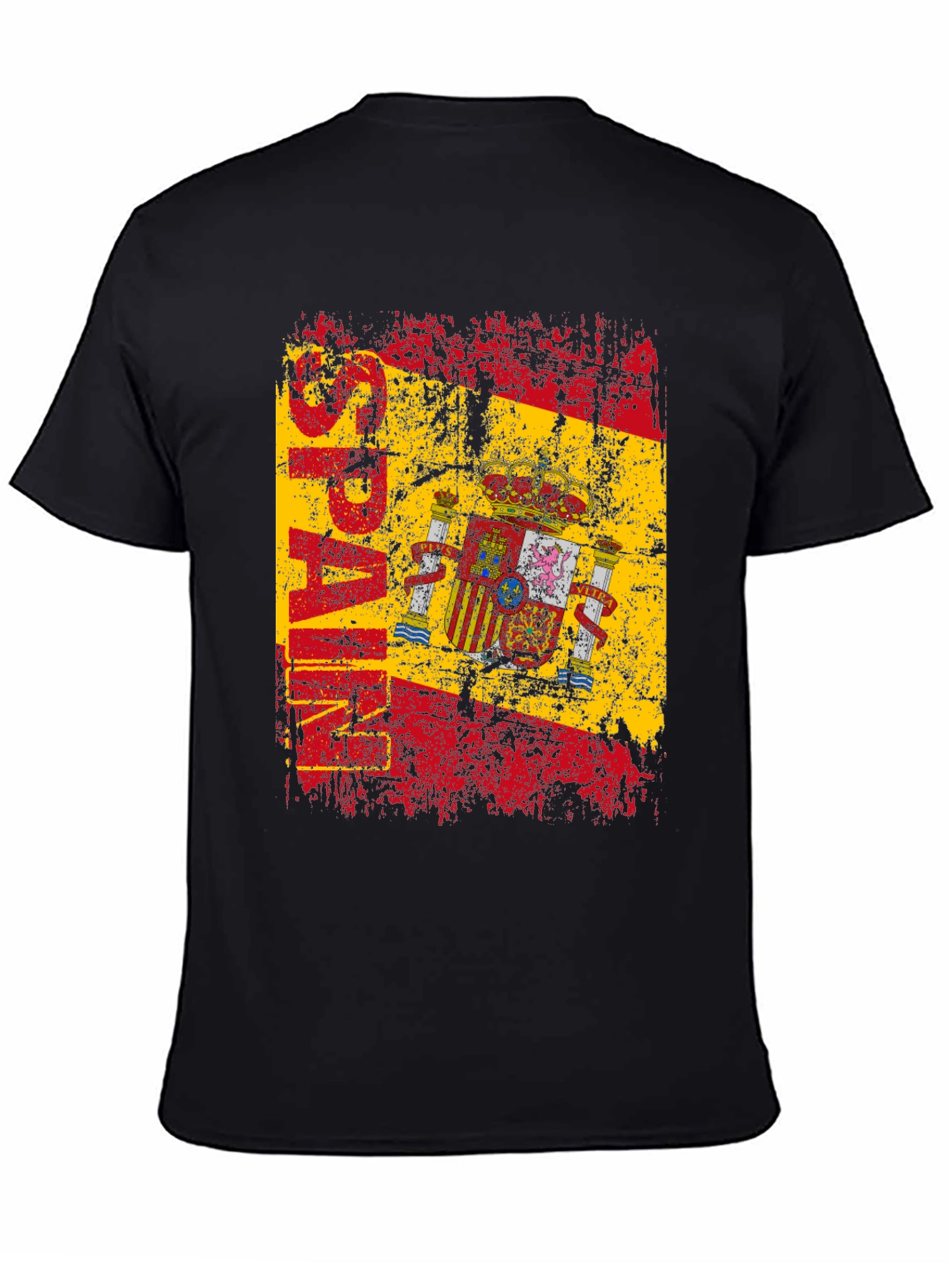 Spain Flag Graphic Print Black T-Shirt