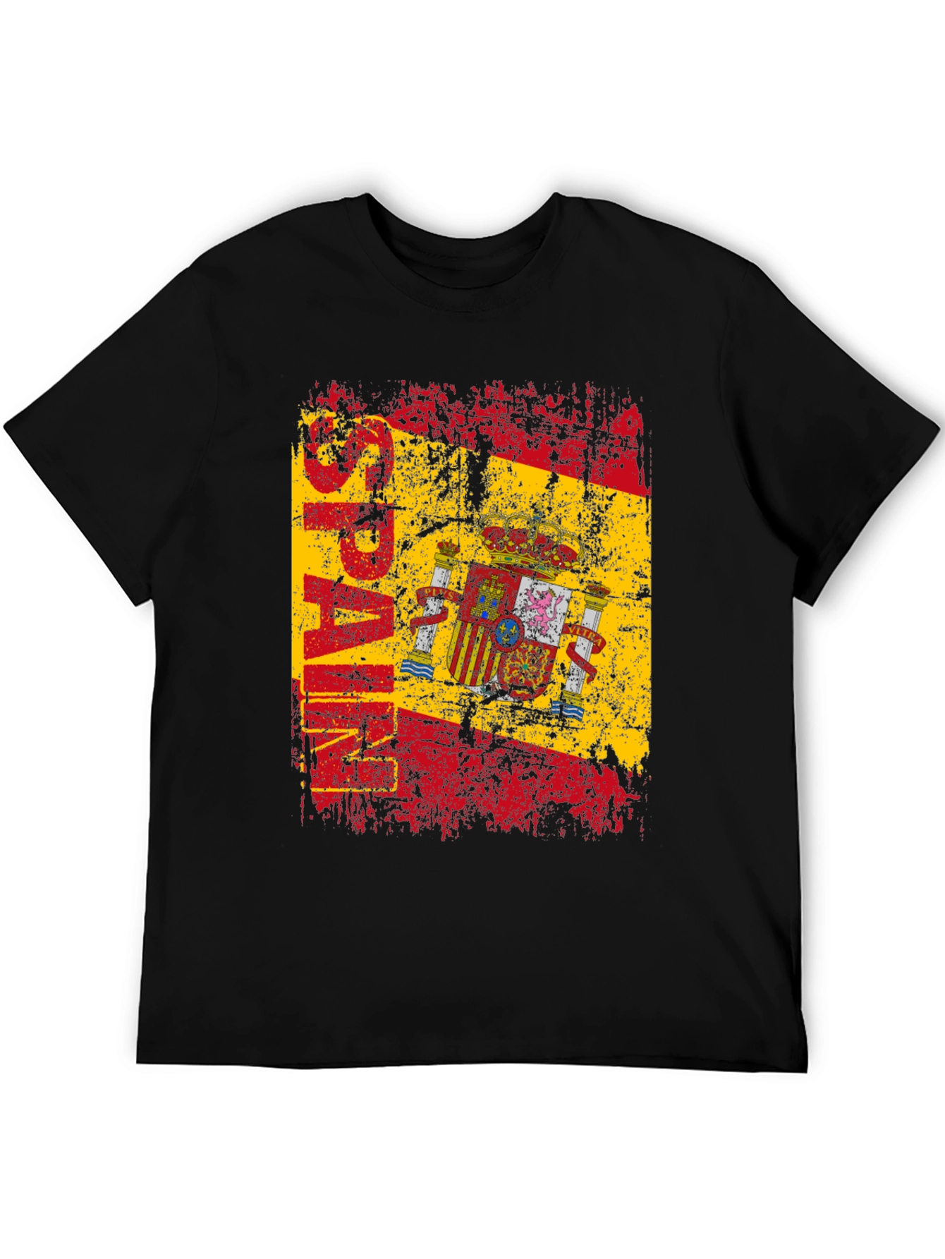 Spain Flag Graphic Print Black T-Shirt