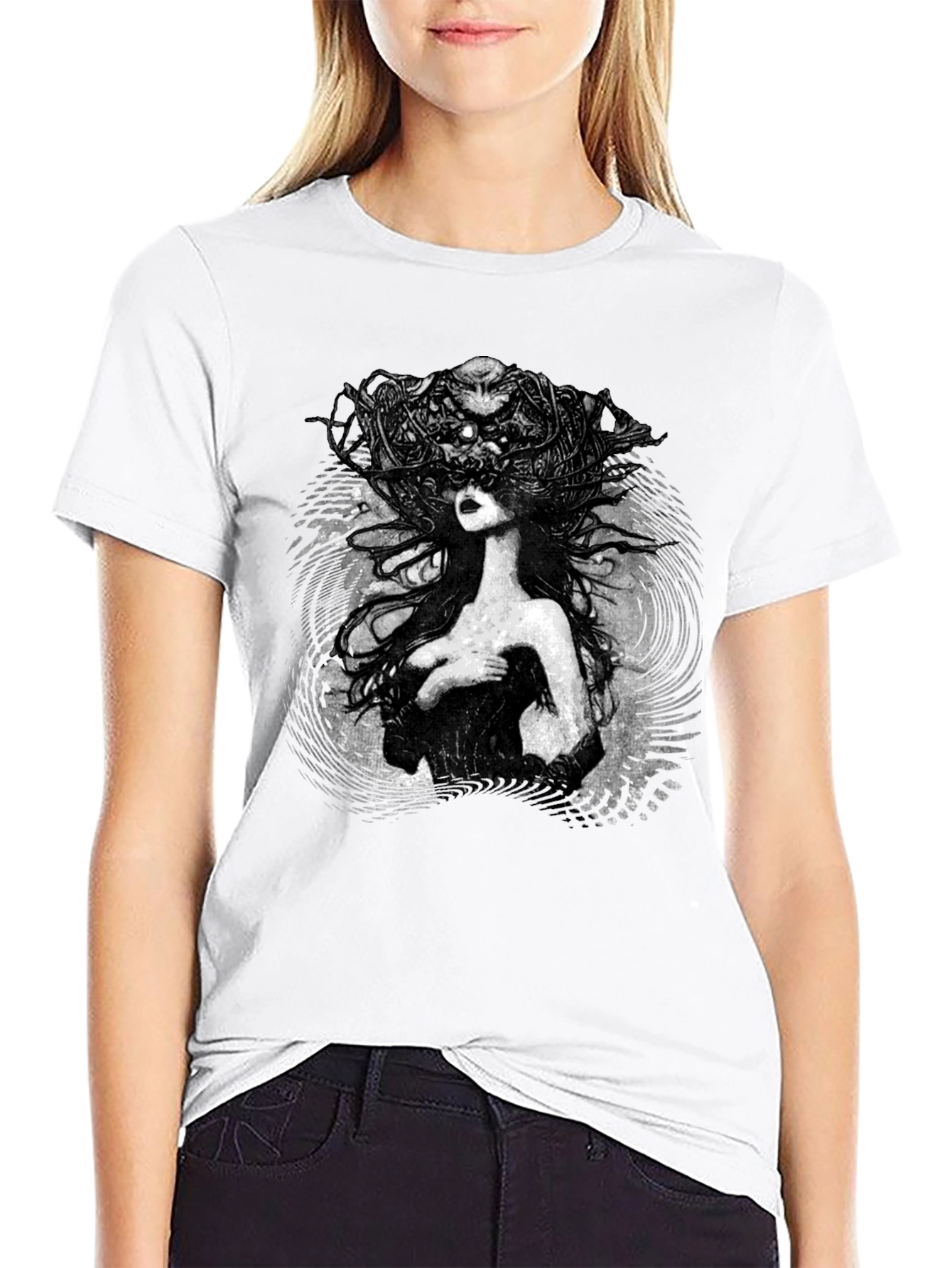 Mystic Woman Graphic Tee - Black Cotton T-Shirt