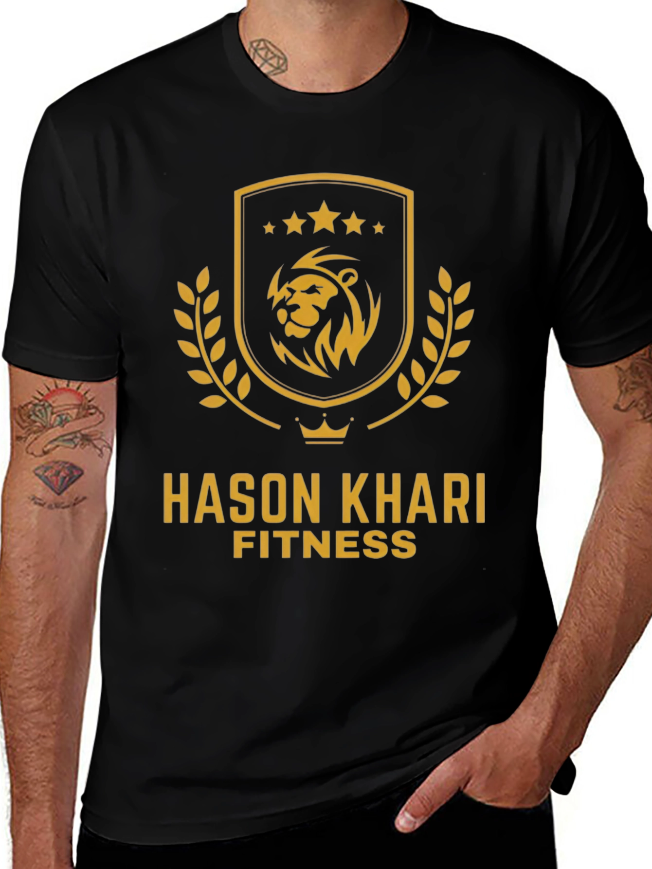 Hason Khari Fitness Black T-Shirt with Lion Logo