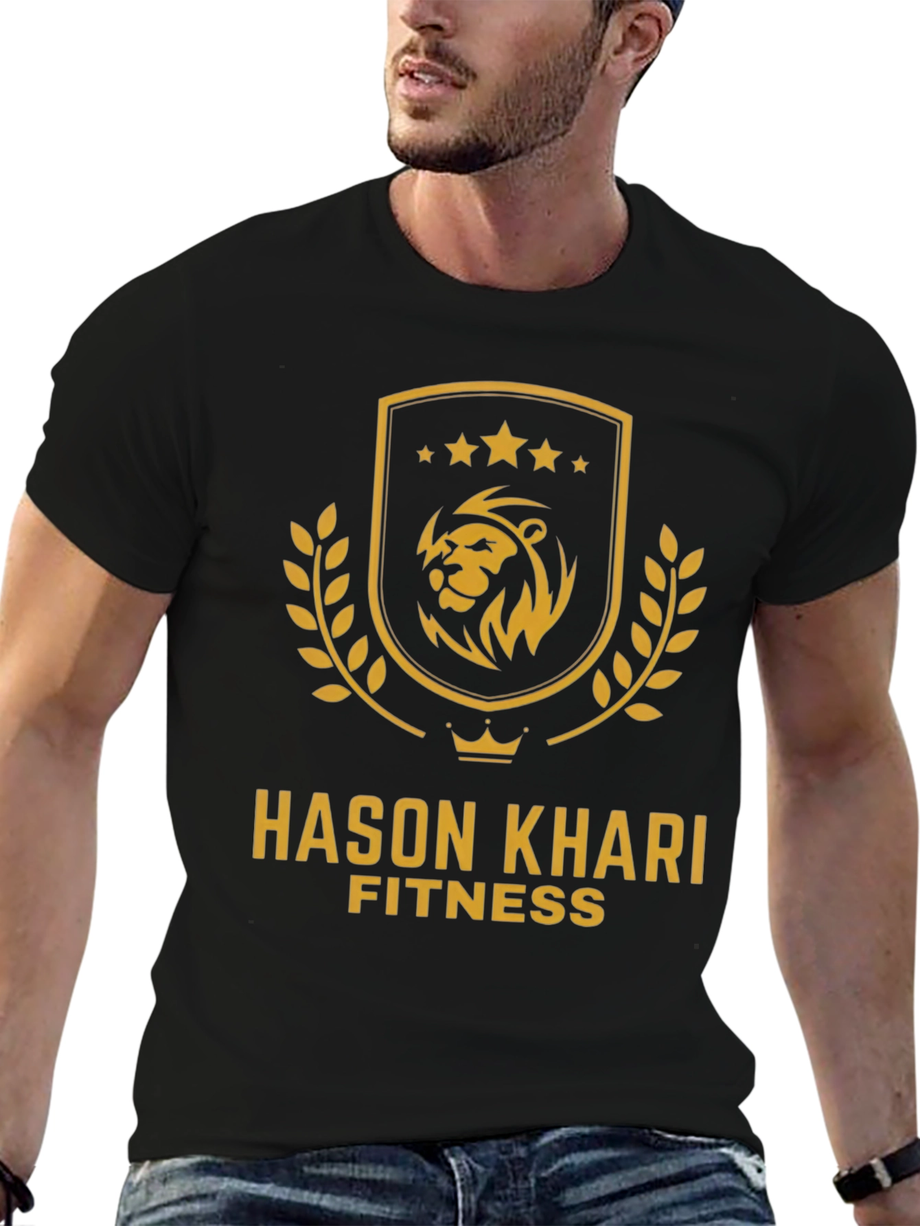 Hason Khari Fitness Black T-Shirt with Lion Logo