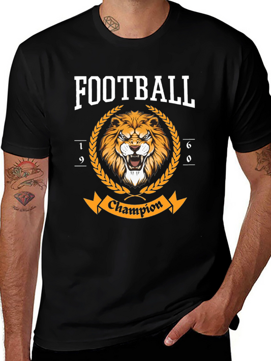 Football Champion Lion Graphic T-Shirt - Black