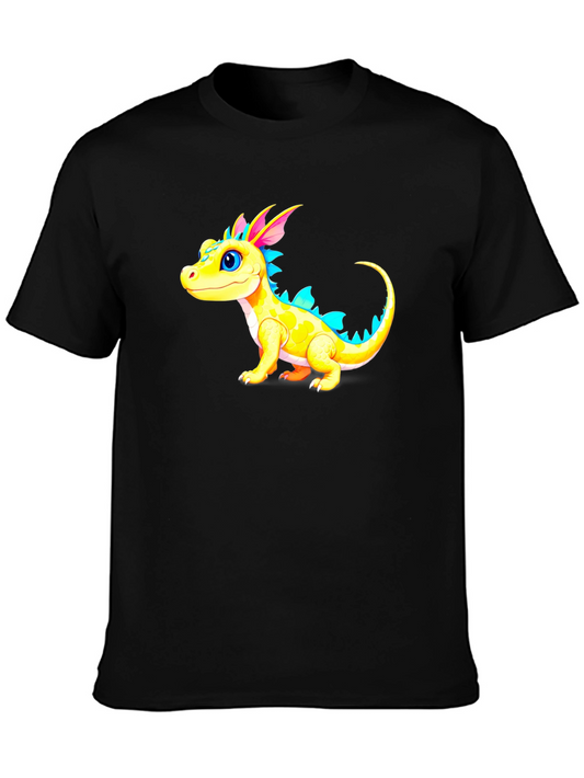 Cute Cartoon Dragon Graphic Tee - Black