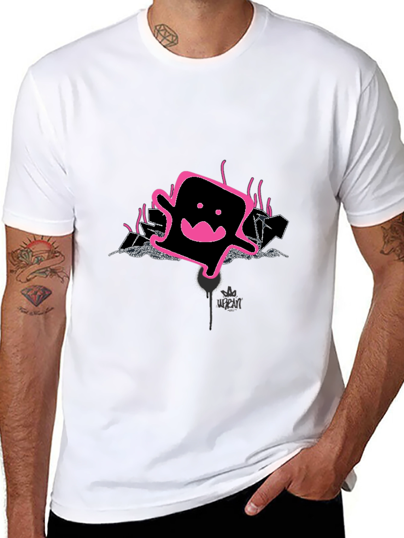Cool Graphic Print Tee - Pink Ghost Design