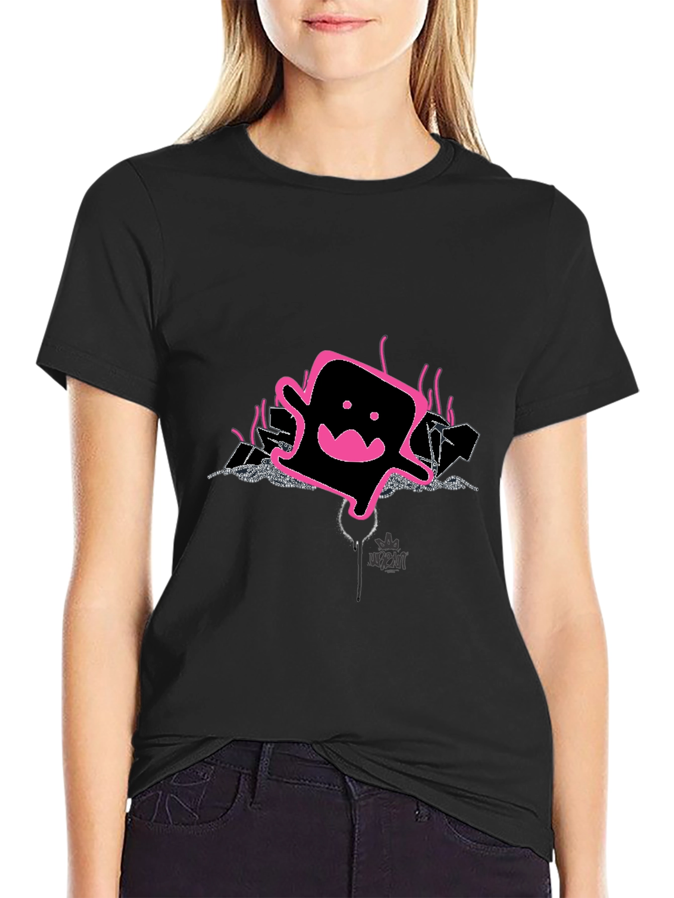 Cool Graphic Print Tee - Pink Ghost Design
