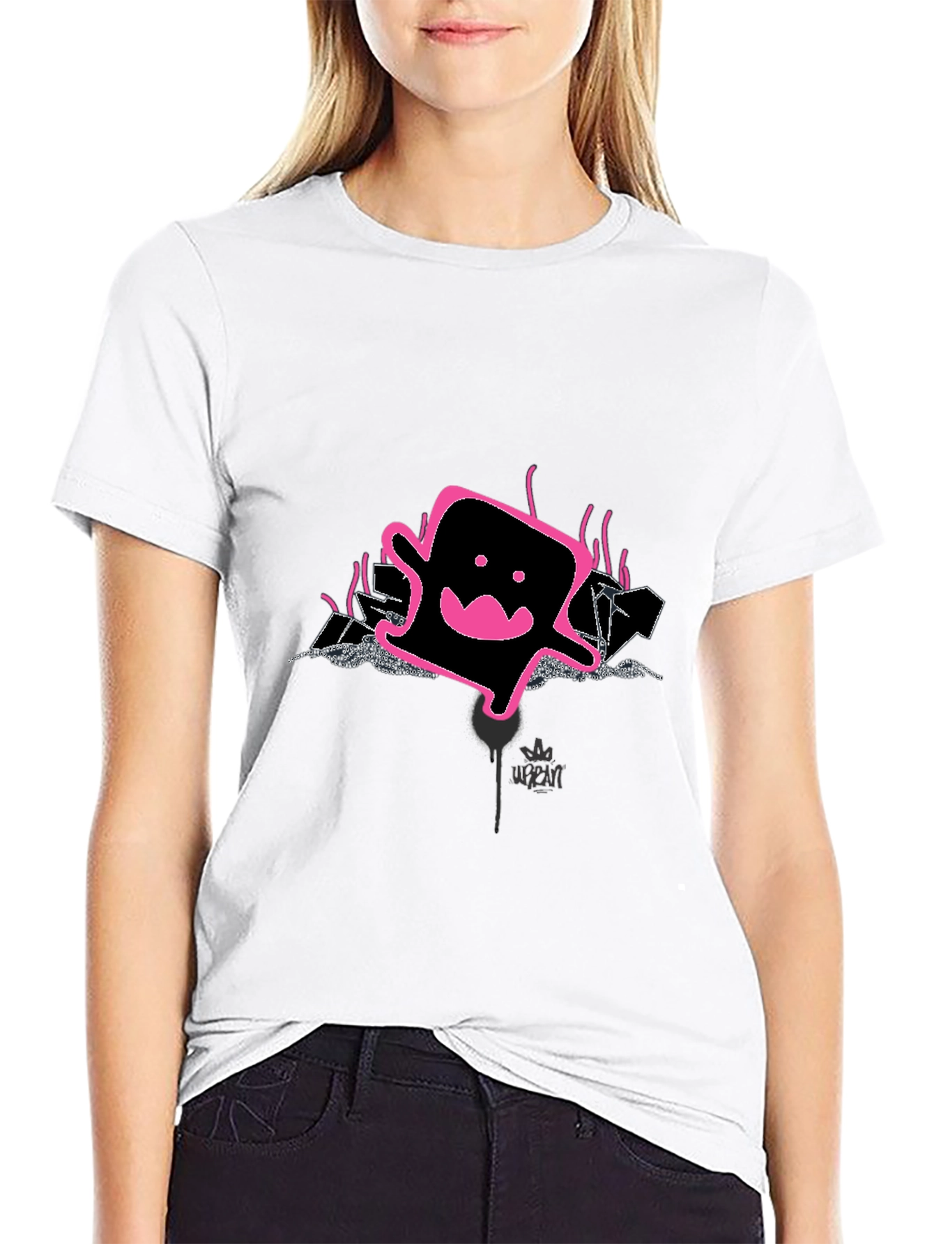 Cool Graphic Print Tee - Pink Ghost Design