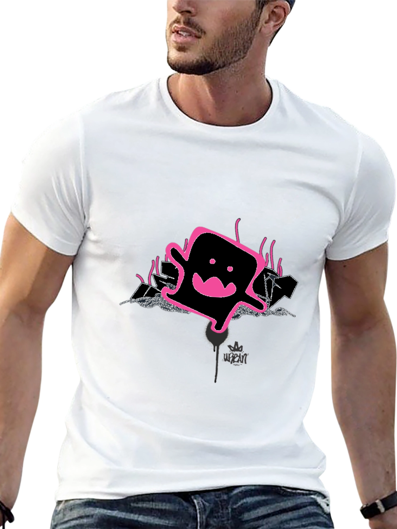 Cool Graphic Print Tee - Pink Ghost Design