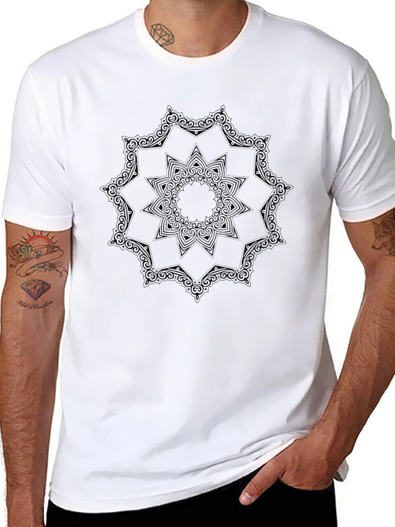 Mens Black T-Shirt with Mandala Design