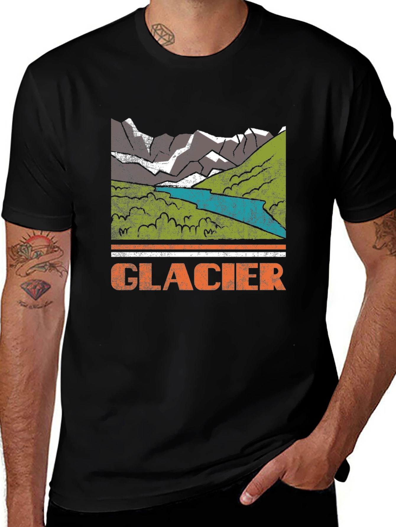Glacier Mountain Graphic Tee - Distressed Print