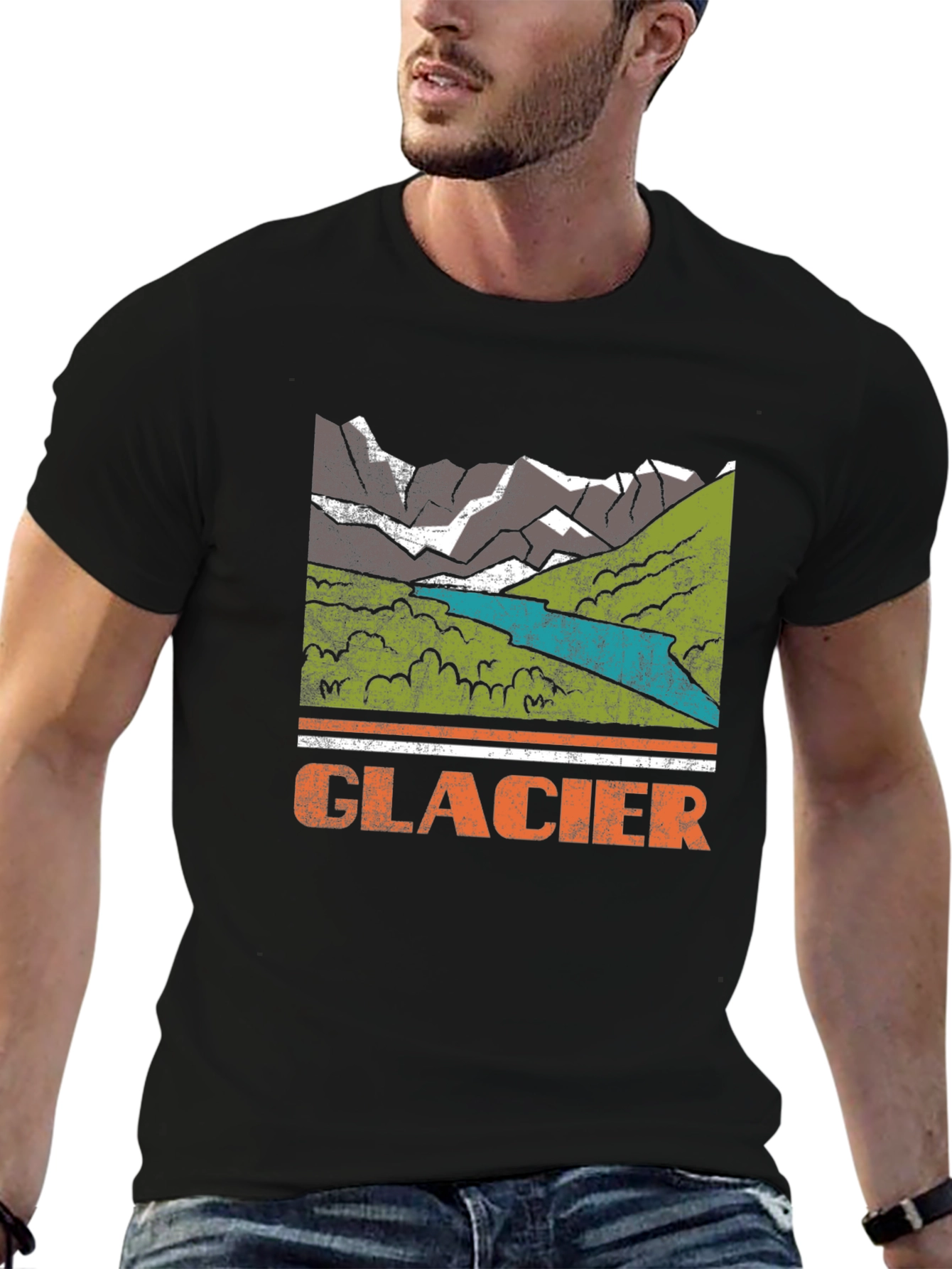 Glacier Mountain Graphic Tee - Distressed Print