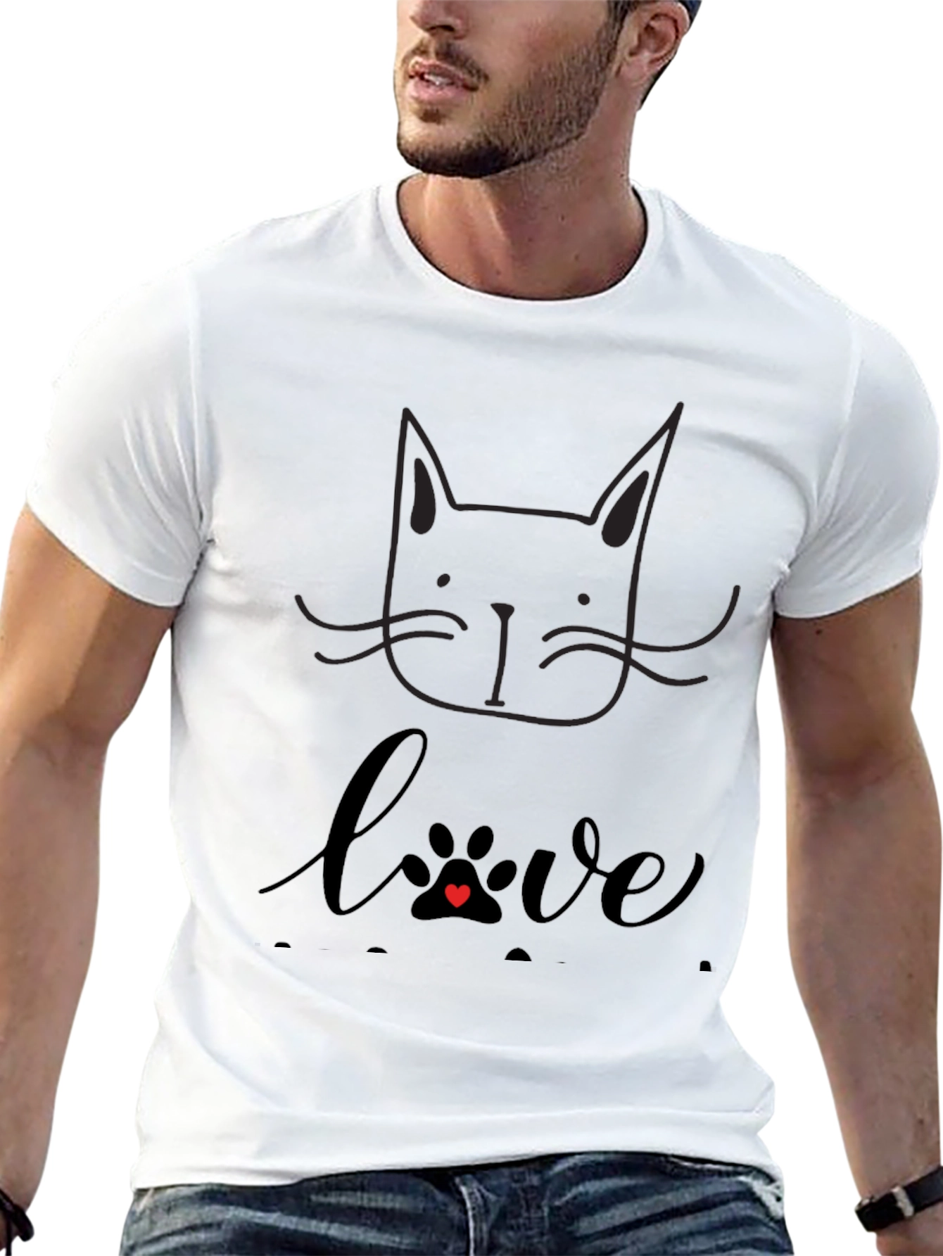Love Cats T-Shirt - Black Crew Neck Tee