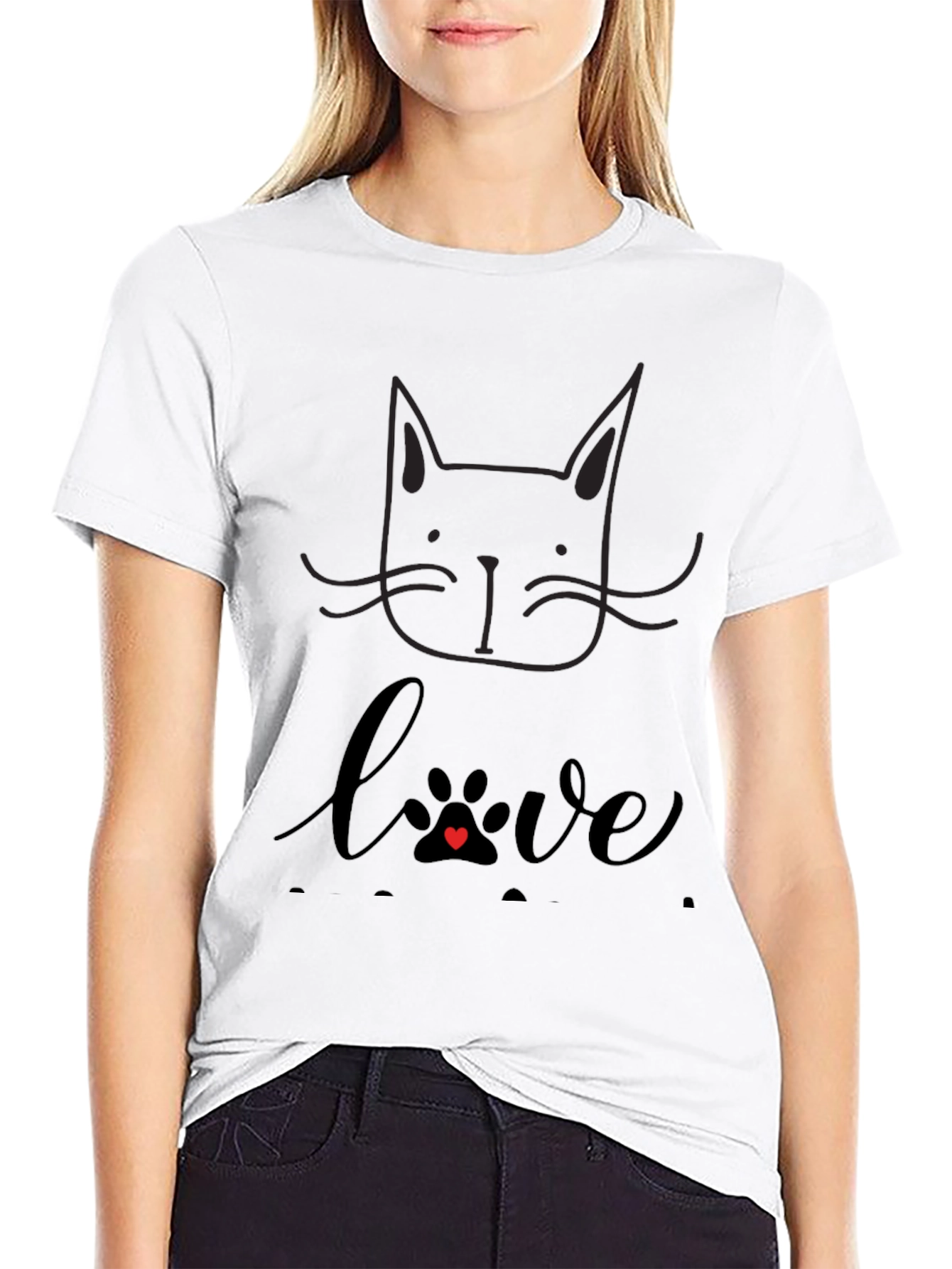 Love Cats T-Shirt - Black Crew Neck Tee