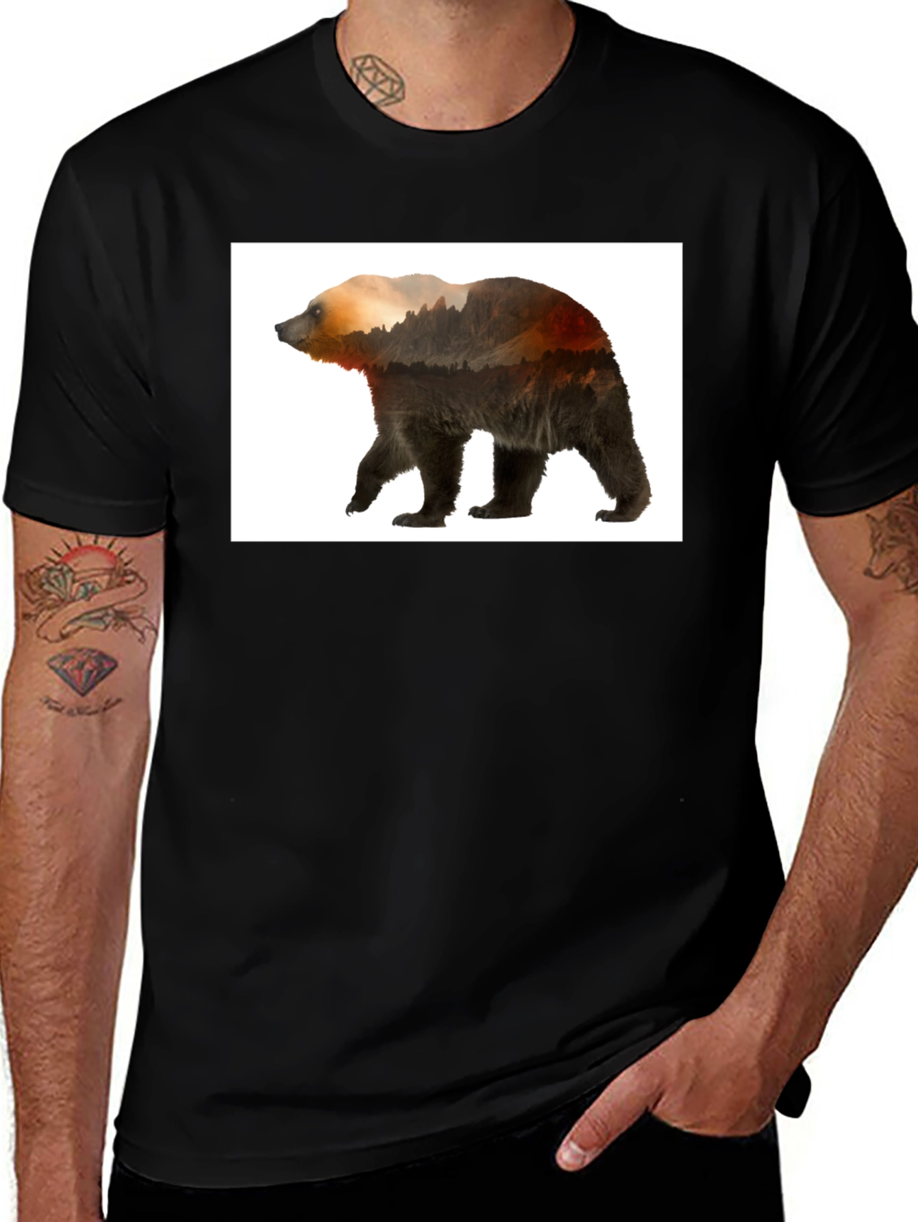 Nature Bear Graphic Tee - Black Casual Wear