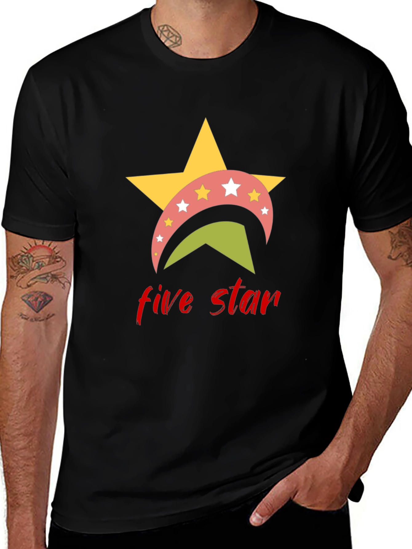 Five Star Graphic Tee - Casual Black T-Shirt
