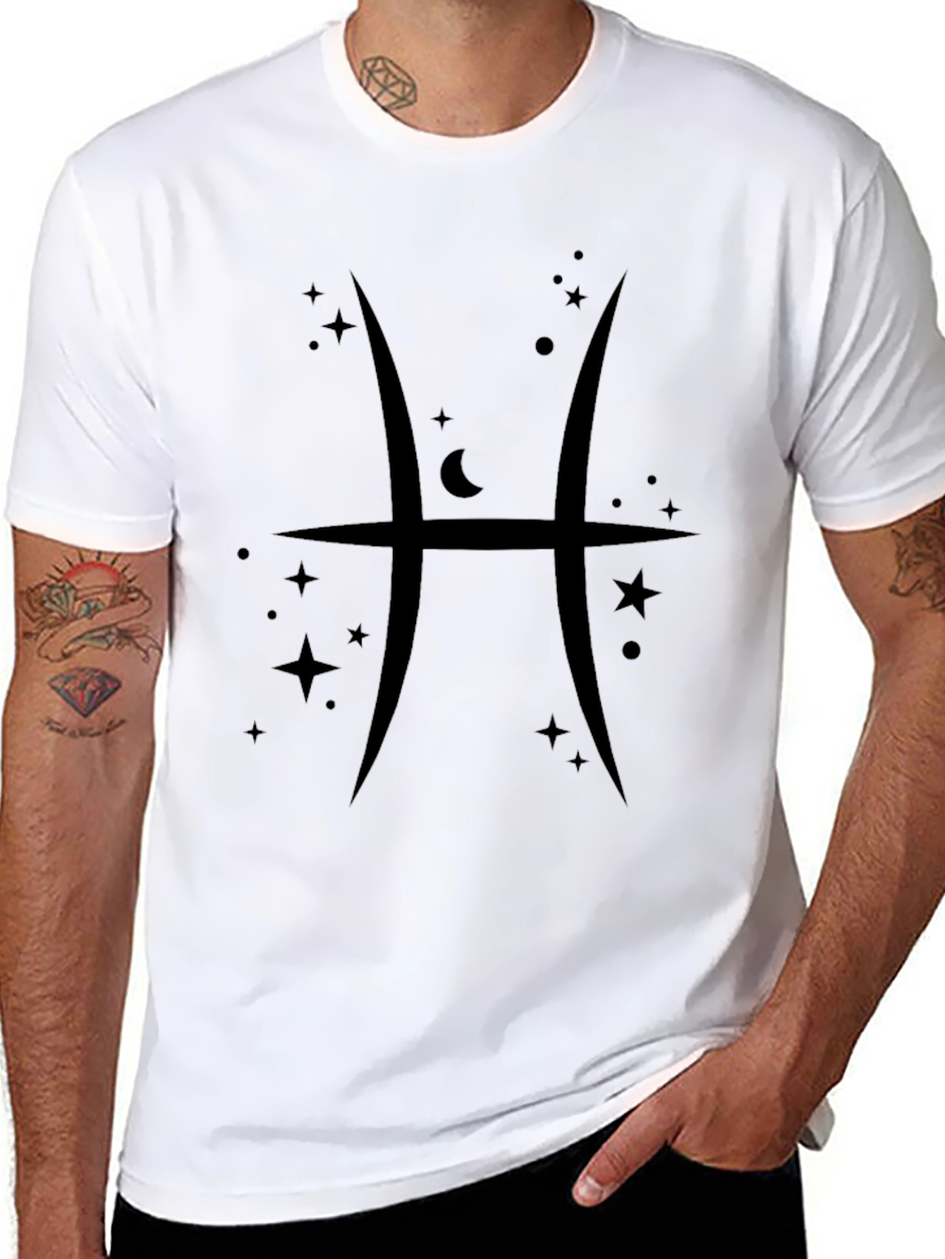 Pisces Zodiac Sign Black Graphic T-Shirt