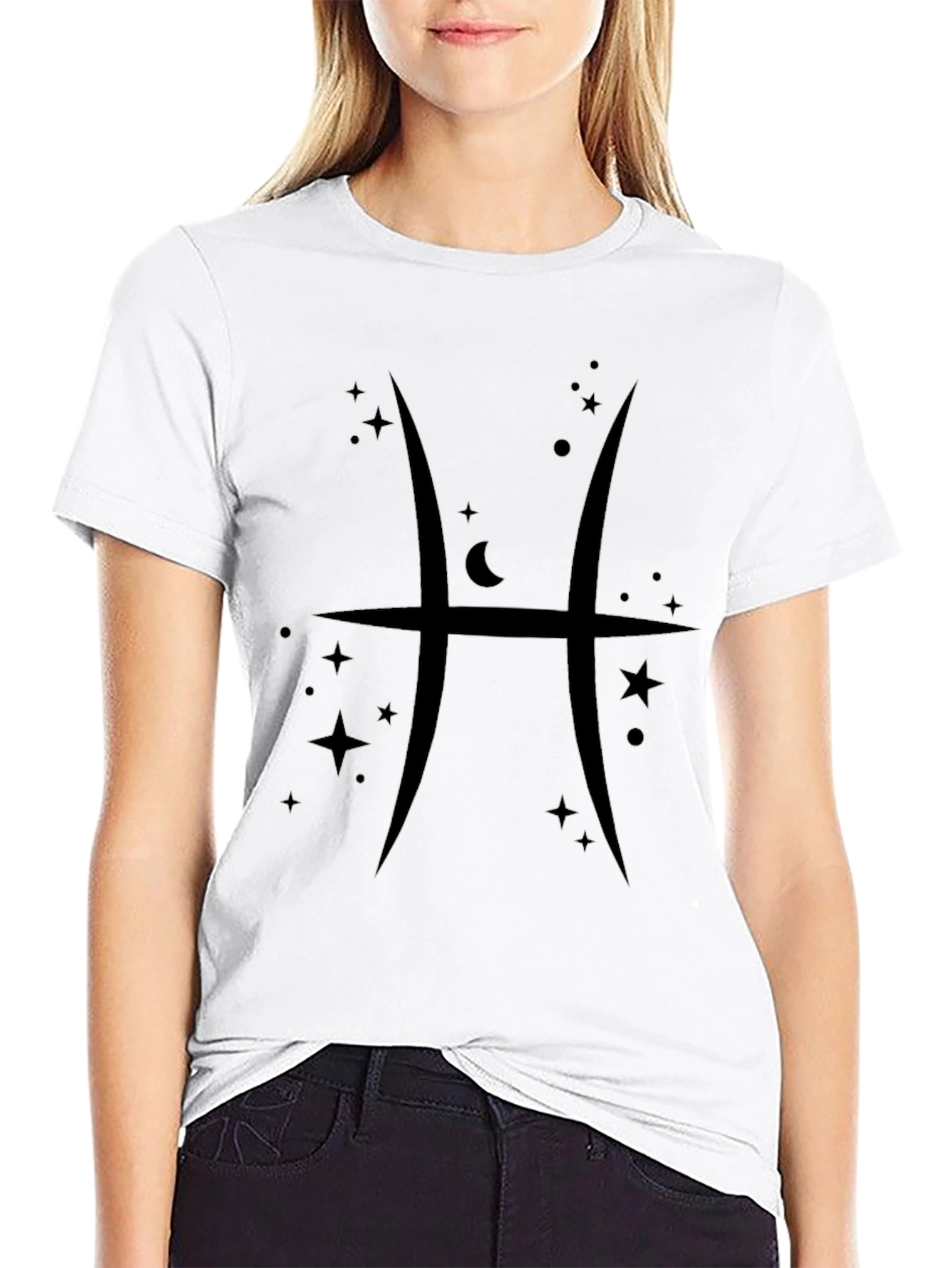 Pisces Zodiac Sign Black Graphic T-Shirt