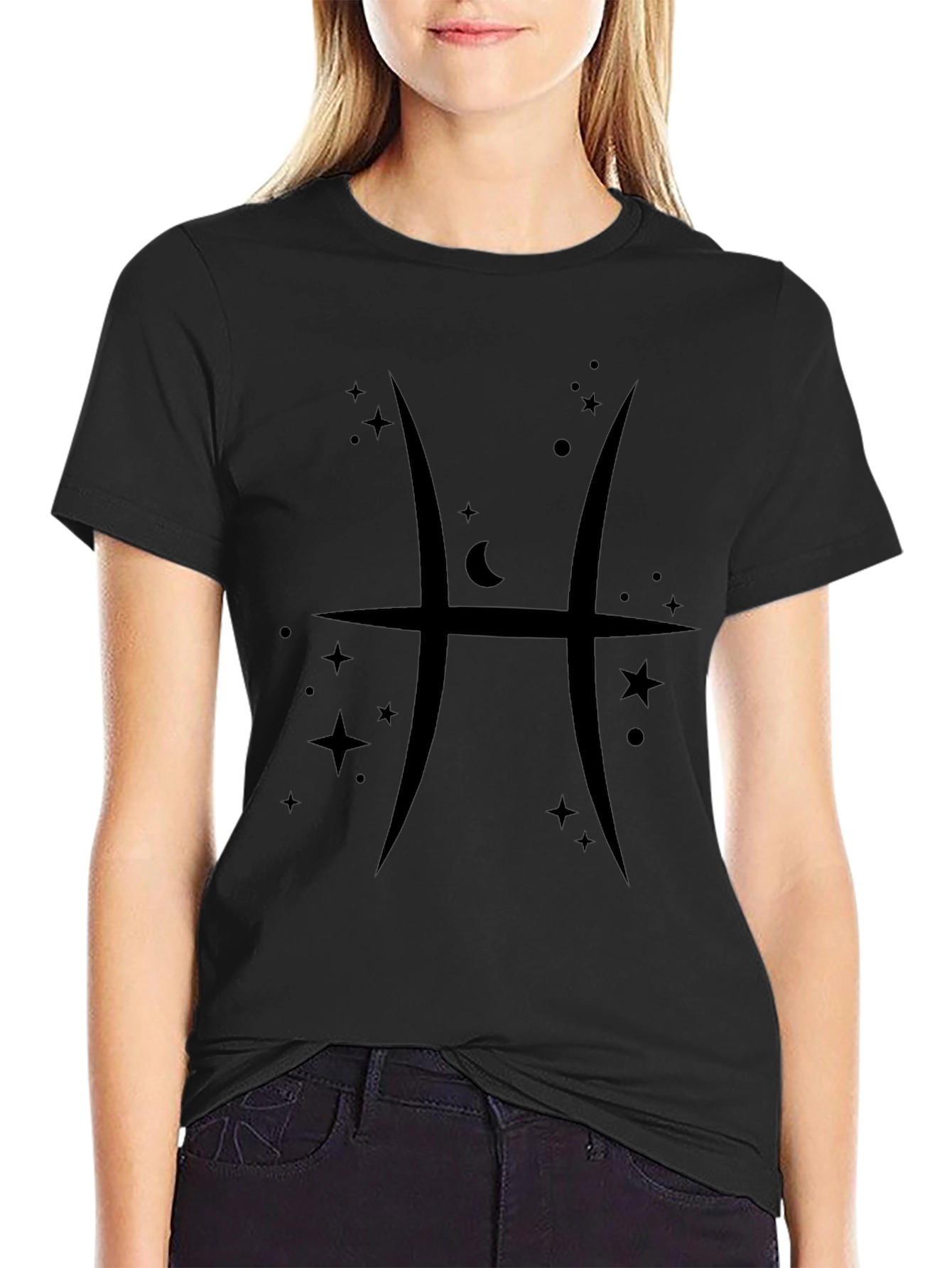 Pisces Zodiac Sign Black Graphic T-Shirt