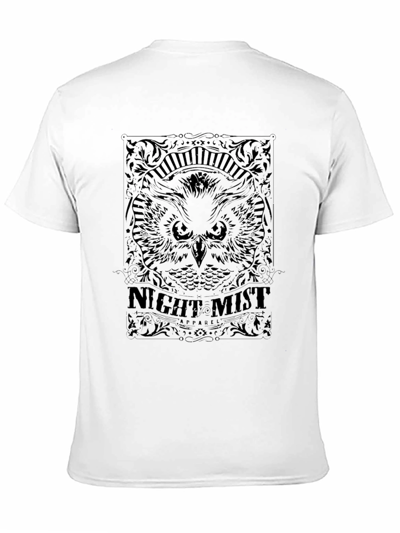 Night Mist Owl Graphic Tee - Black Cotton T-Shirt