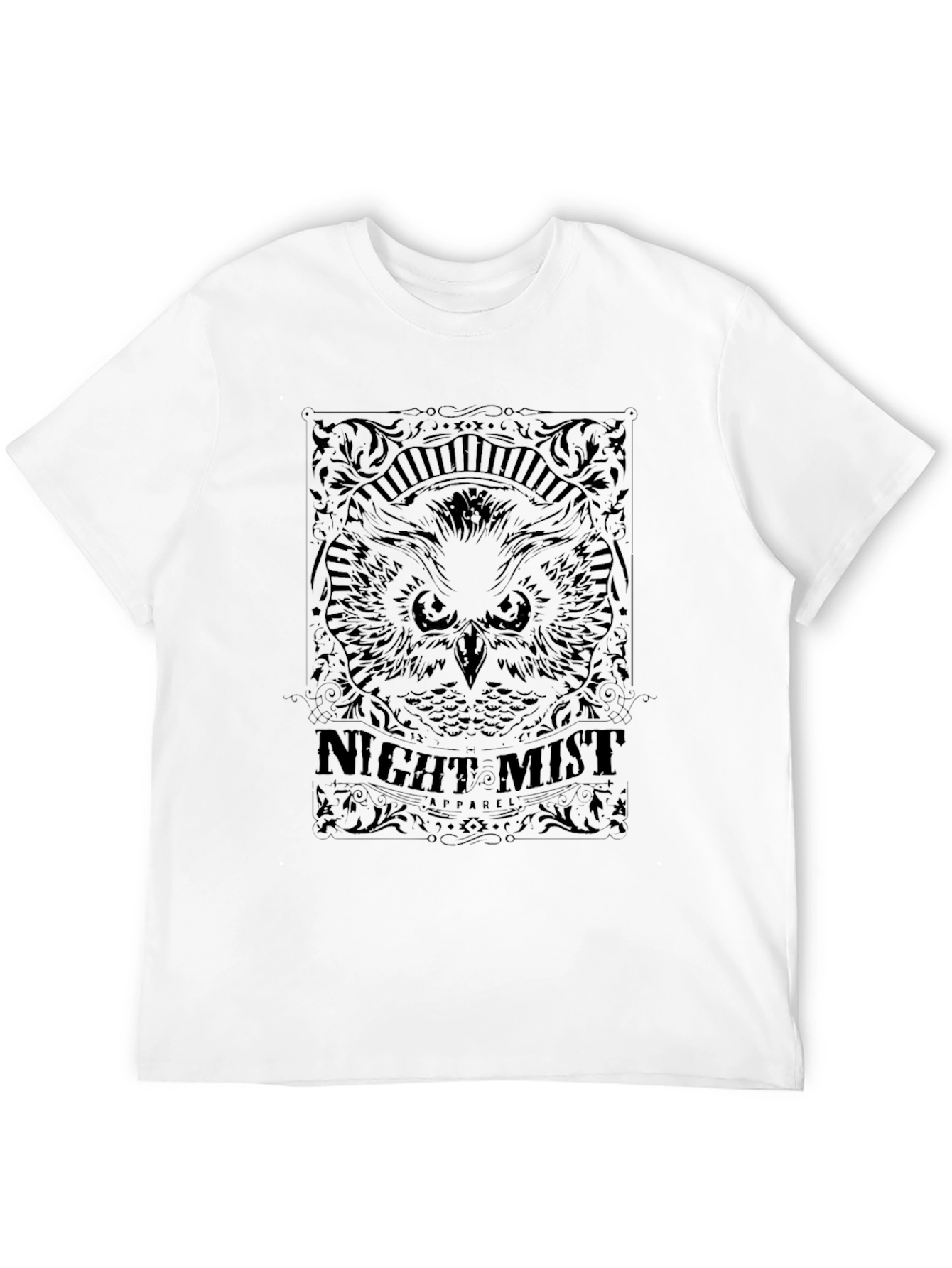 Night Mist Owl Graphic Tee - Black Cotton T-Shirt
