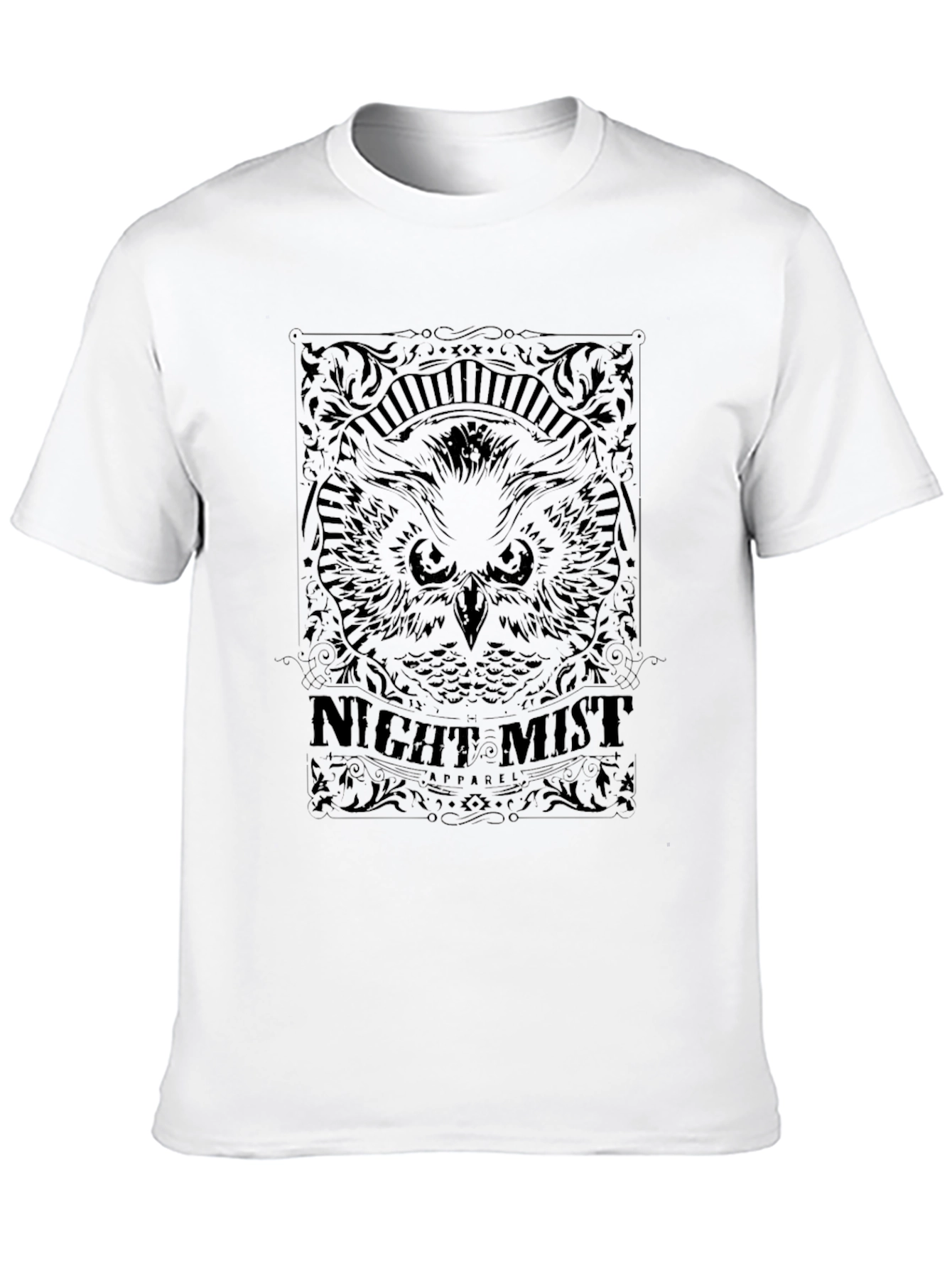 Night Mist Owl Graphic Tee - Black Cotton T-Shirt