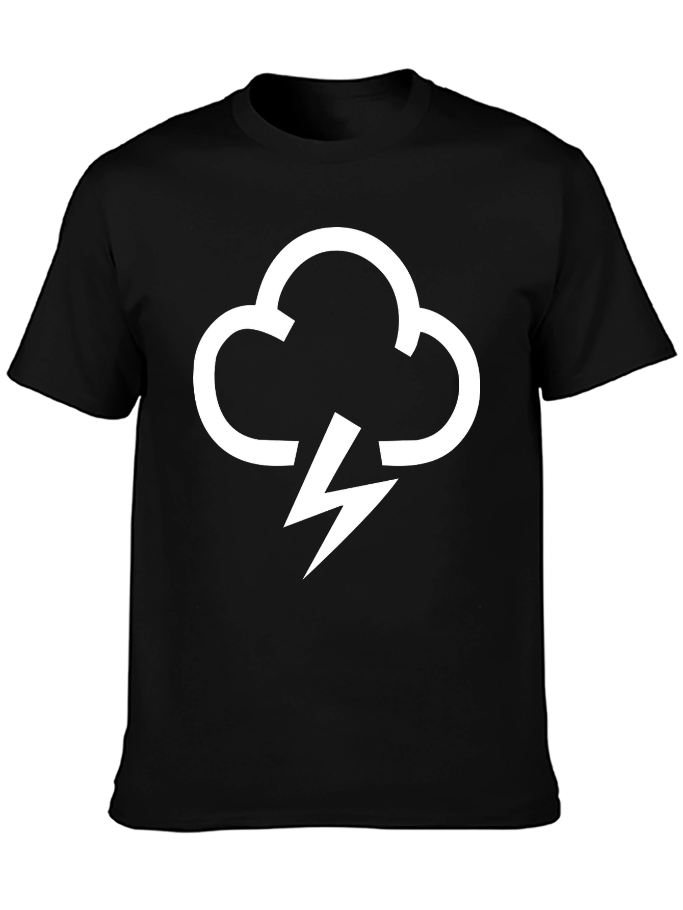Black T-Shirt with Cloud Lightning Bolt Graphic