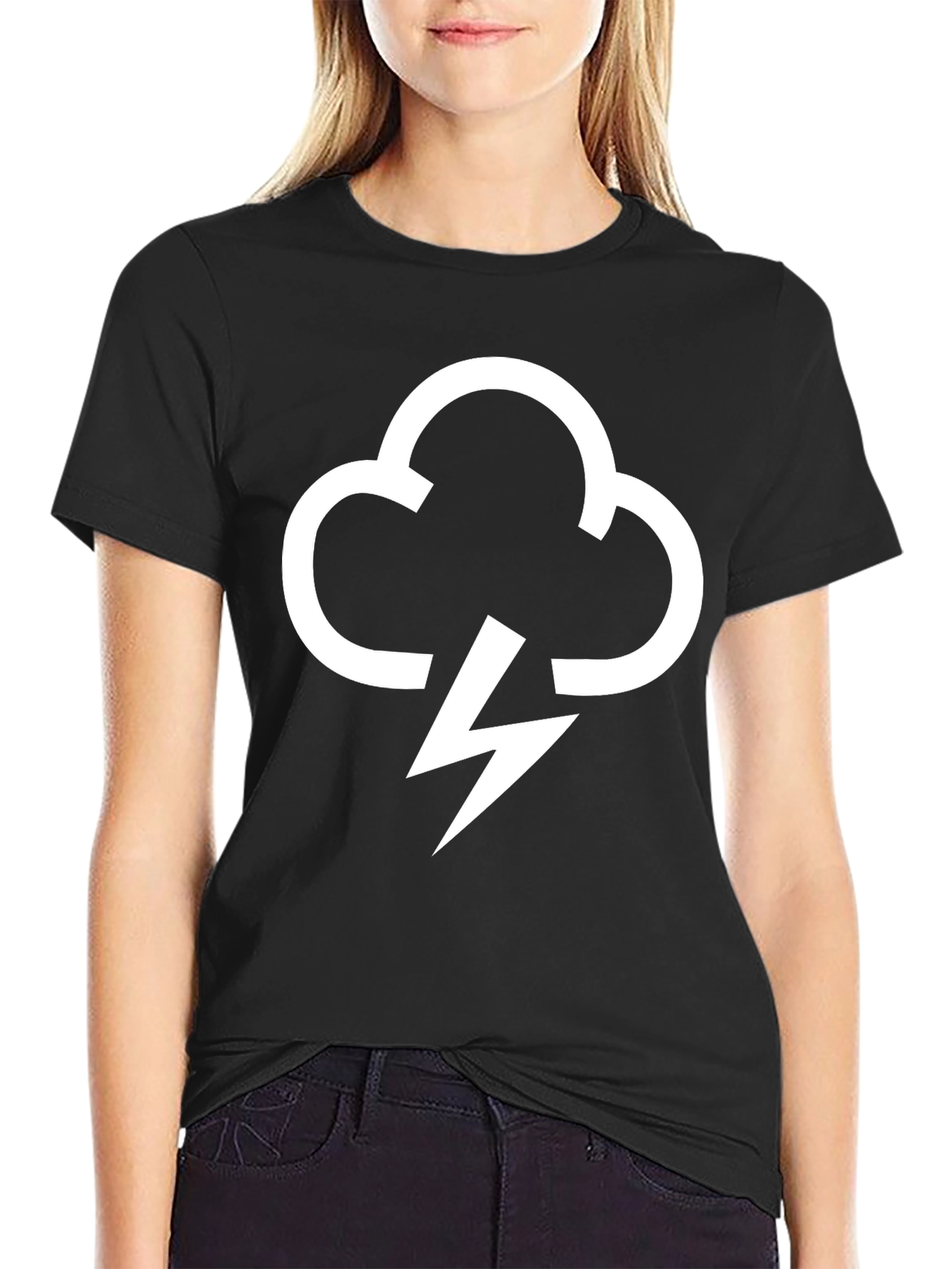 Black T-Shirt with Cloud Lightning Bolt Graphic