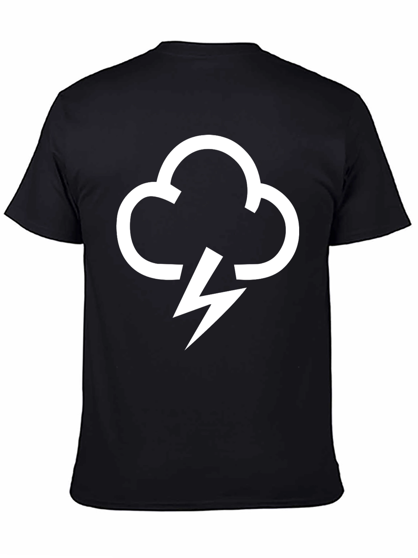 Black T-Shirt with Cloud Lightning Bolt Graphic