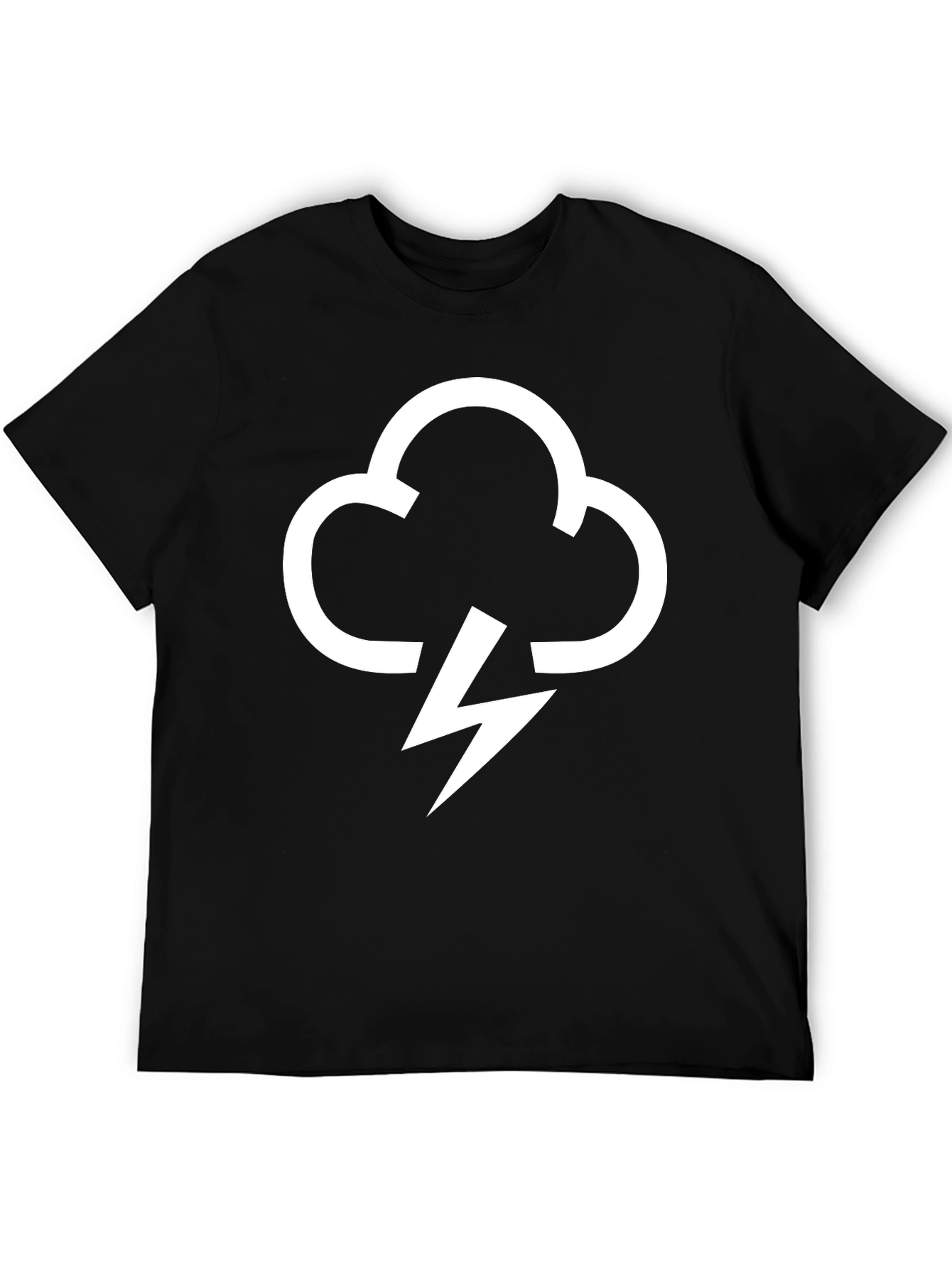 Black T-Shirt with Cloud Lightning Bolt Graphic