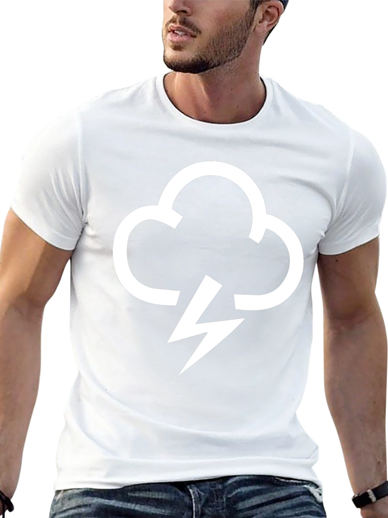 Black T-Shirt with Cloud Lightning Bolt Graphic
