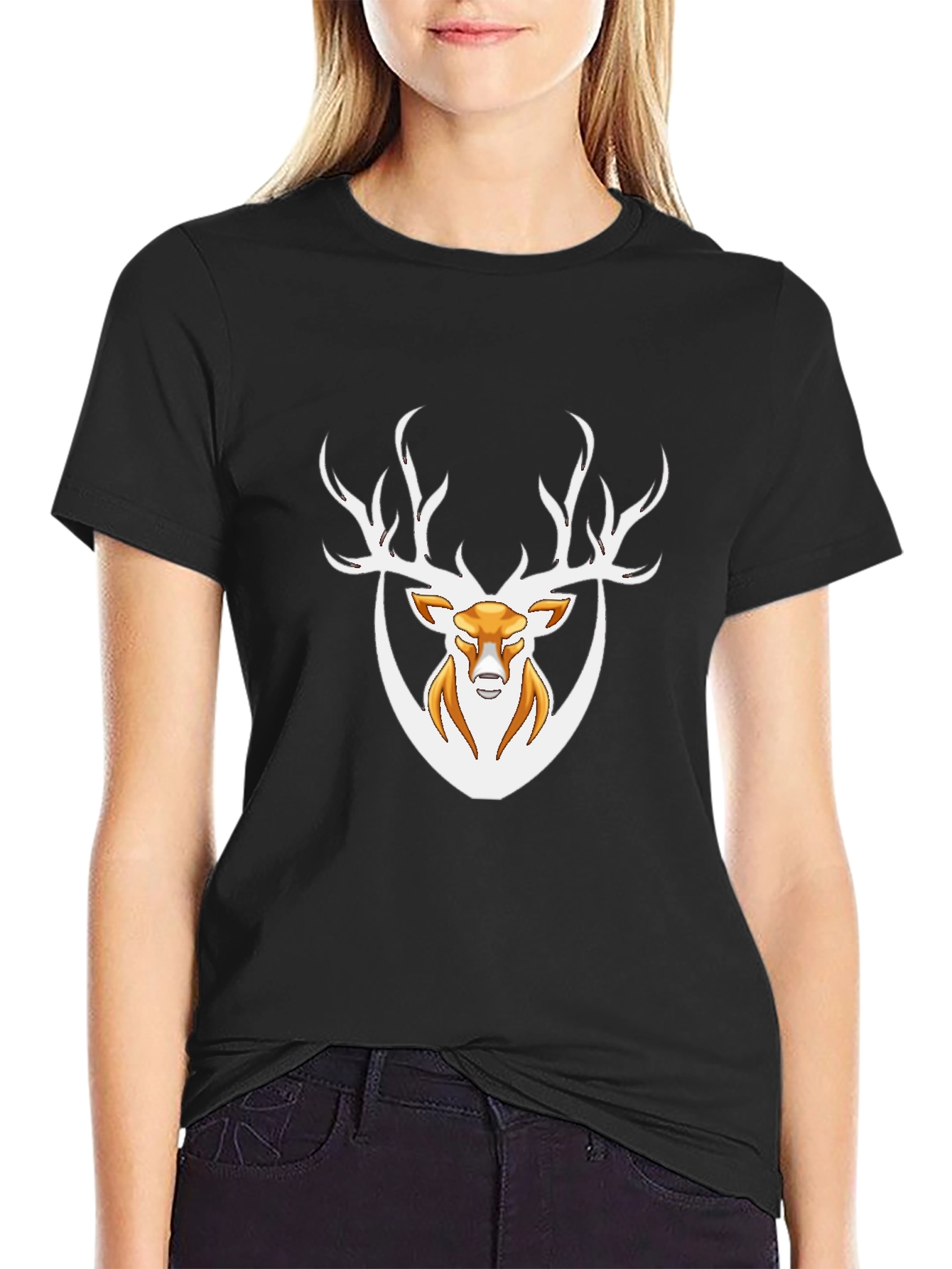 Mens Black T-Shirt with Deer Graphic