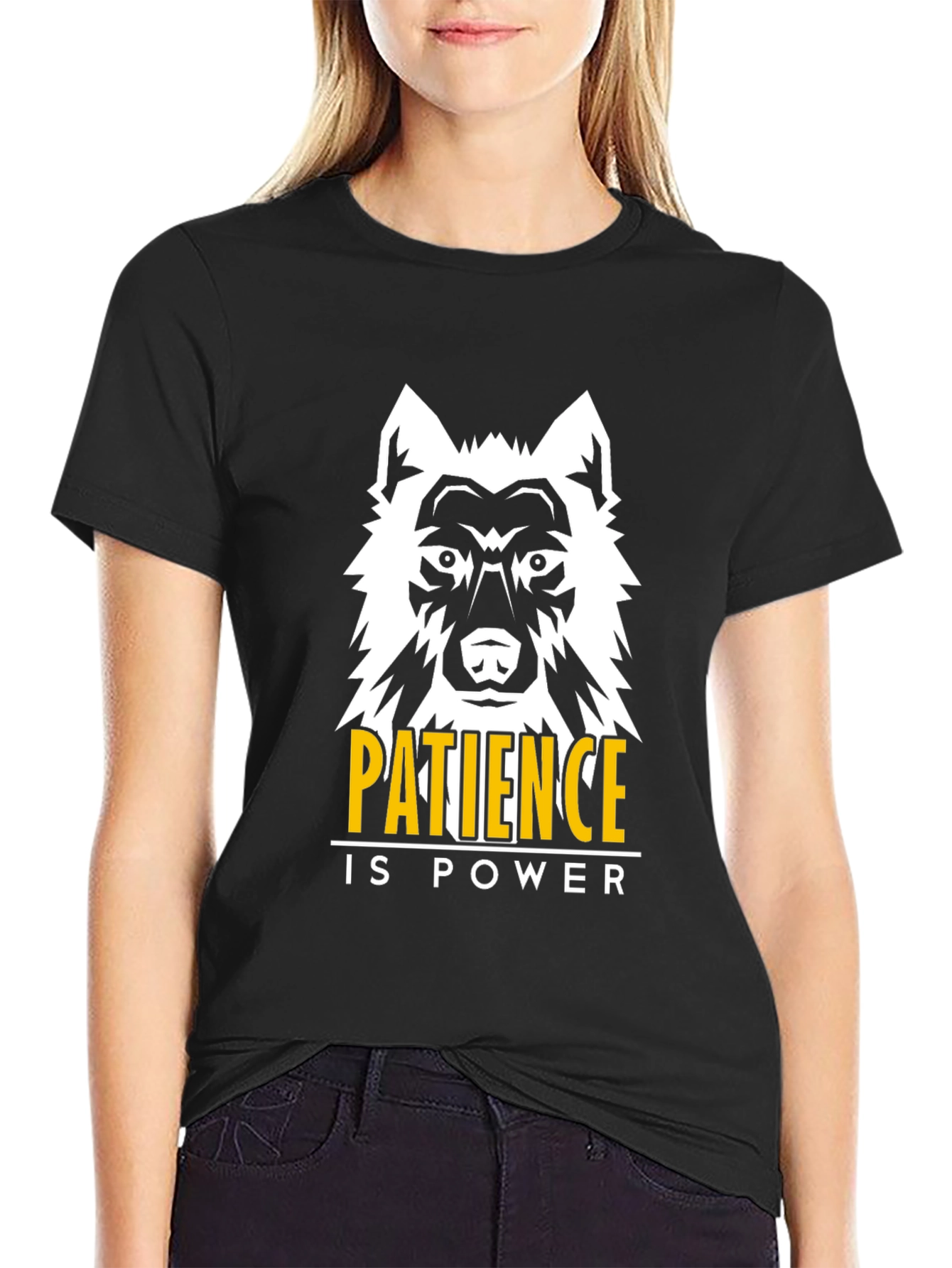 Patience is Power Wolf Graphic Tee - Black