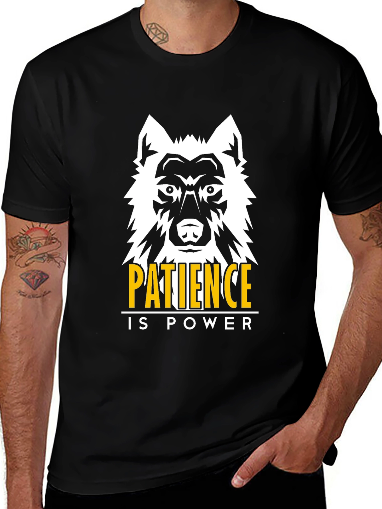 Patience is Power Wolf Graphic Tee - Black