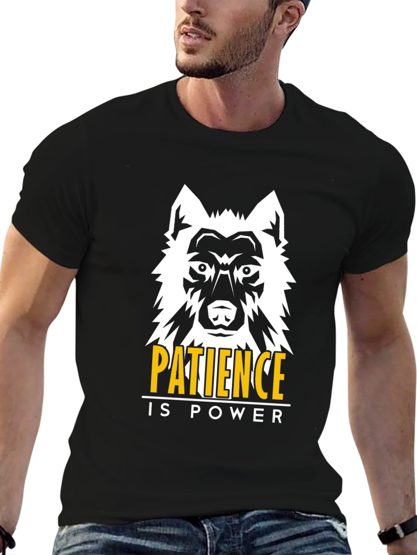 Patience is Power Wolf Graphic Tee - Black