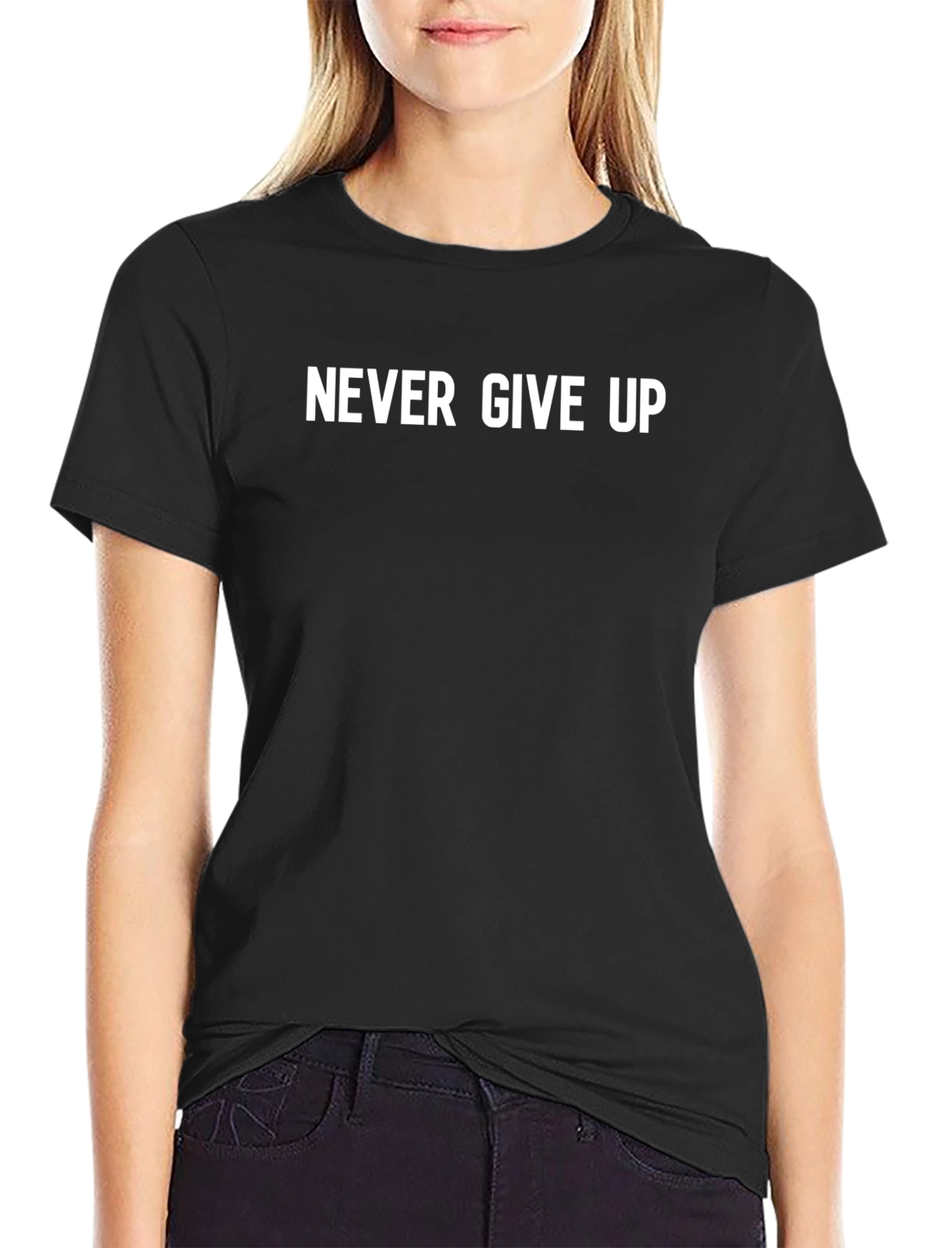 Never Give Up Black T-Shirt - Motivational Tee