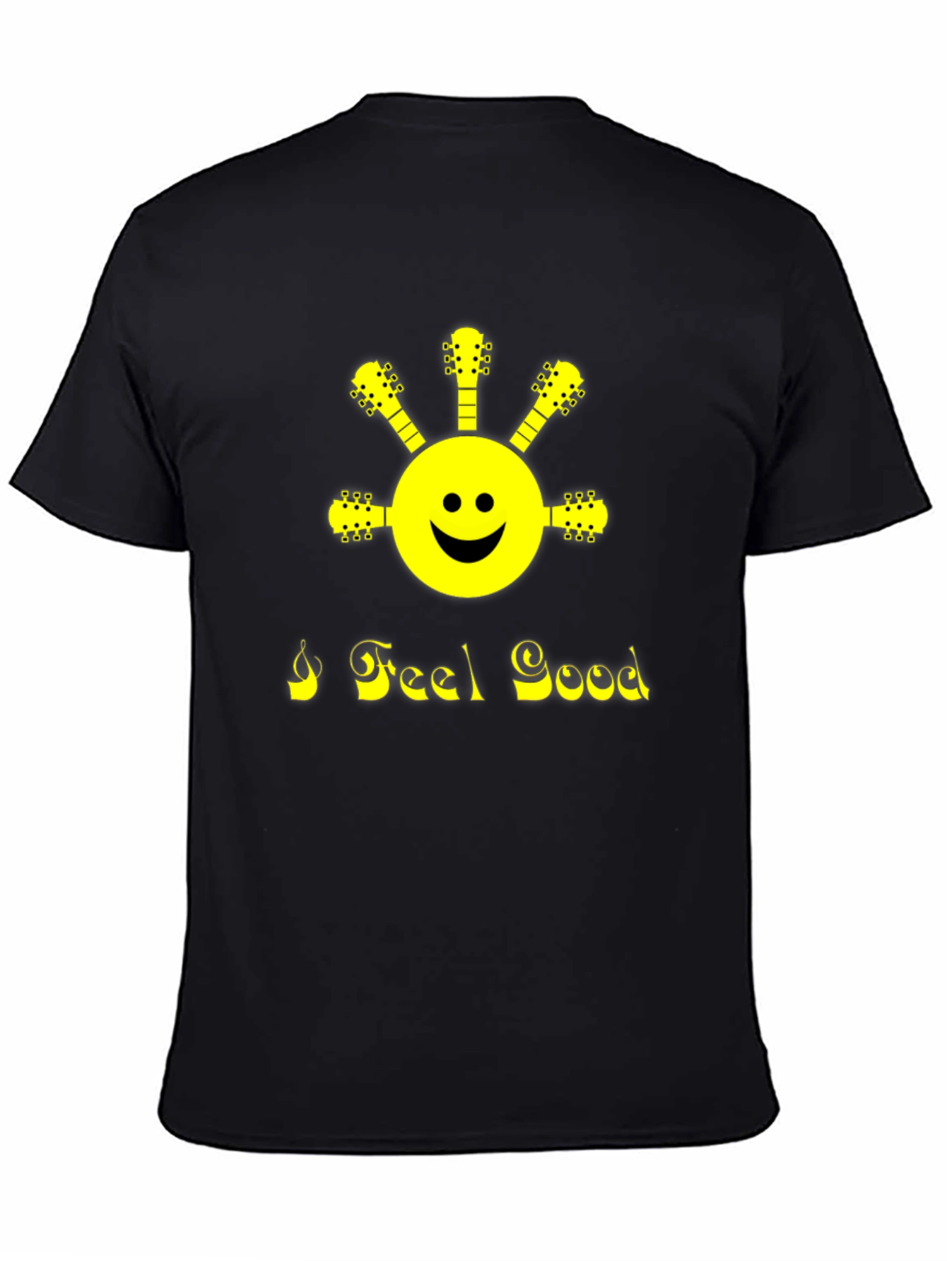I Feel Good Guitar Smiley Face Black T-Shirt