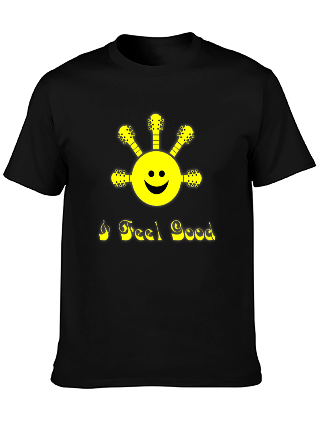 I Feel Good Guitar Smiley Face Black T-Shirt