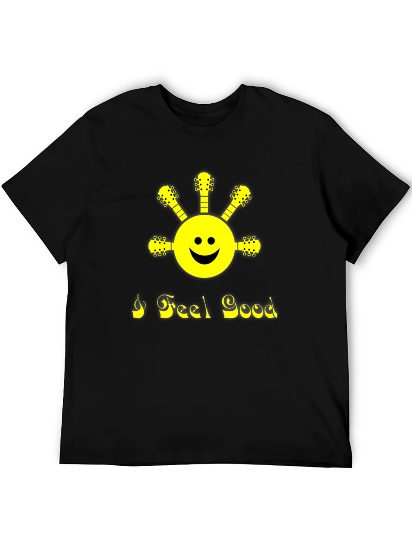 I Feel Good Guitar Smiley Face Black T-Shirt