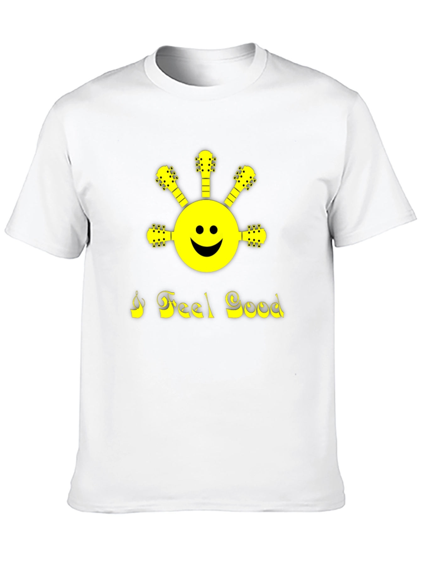 I Feel Good Guitar Smiley Face Black T-Shirt