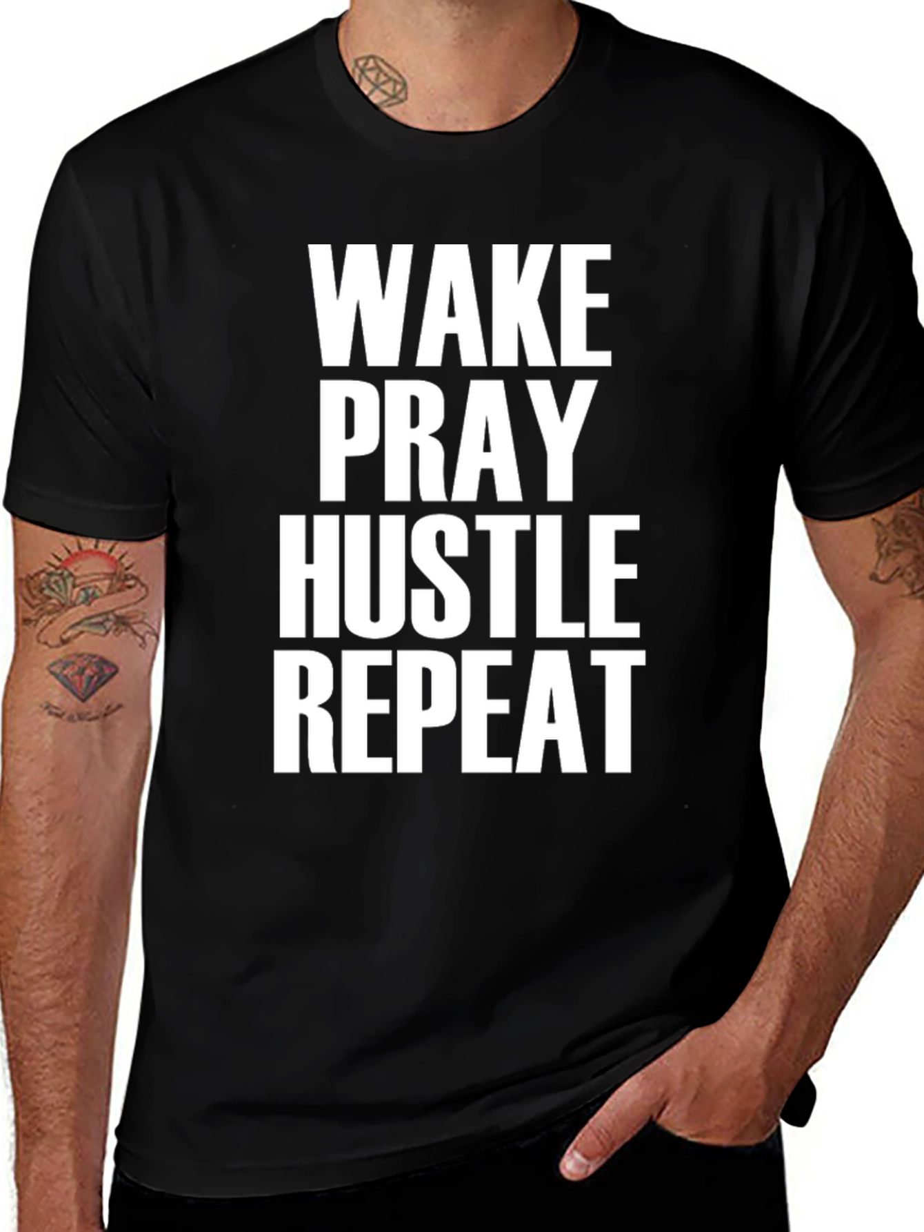 Wake Pray Hustle Repeat Black Graphic T-Shirt
