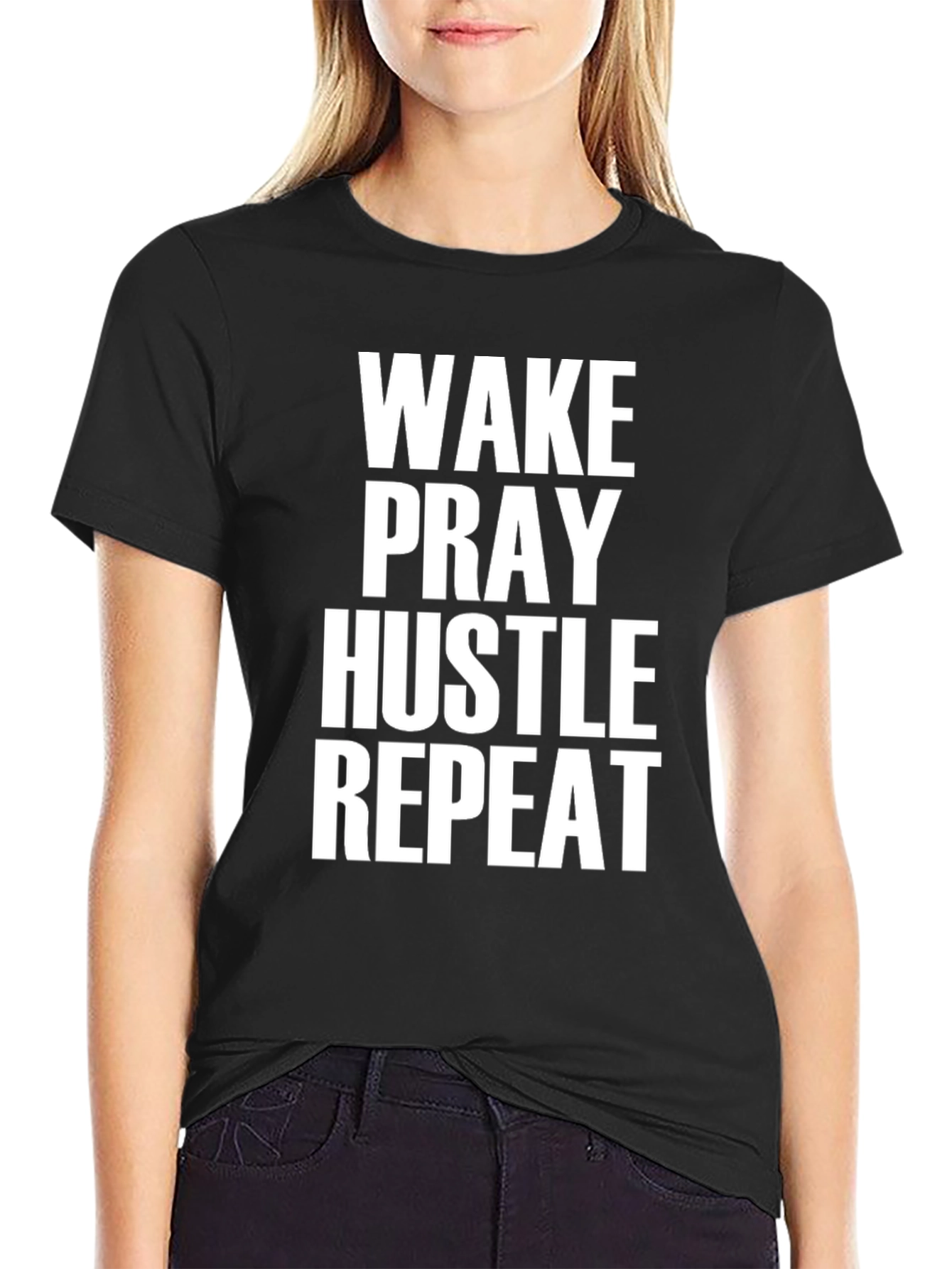 Wake Pray Hustle Repeat Black Graphic T-Shirt