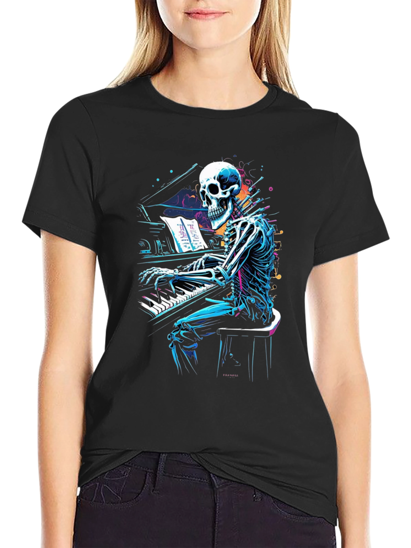 Skeleton Pianist Graphic Tee - Musical Anatomy