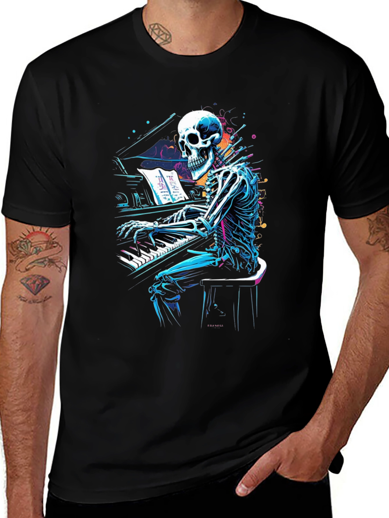 Skeleton Pianist Graphic Tee - Musical Anatomy